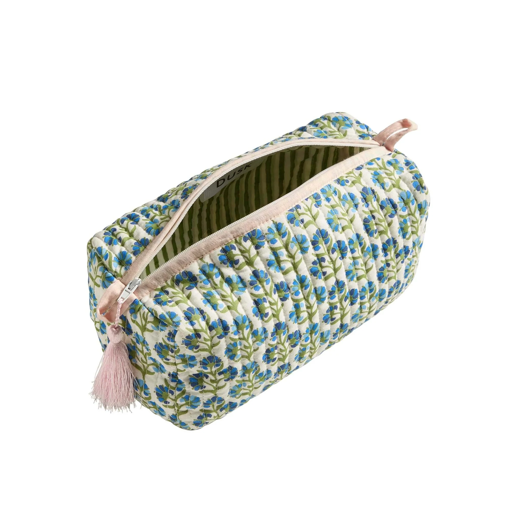 Fiona Cotton Printed Makeup Bag - Blue/ Pink - Image 3