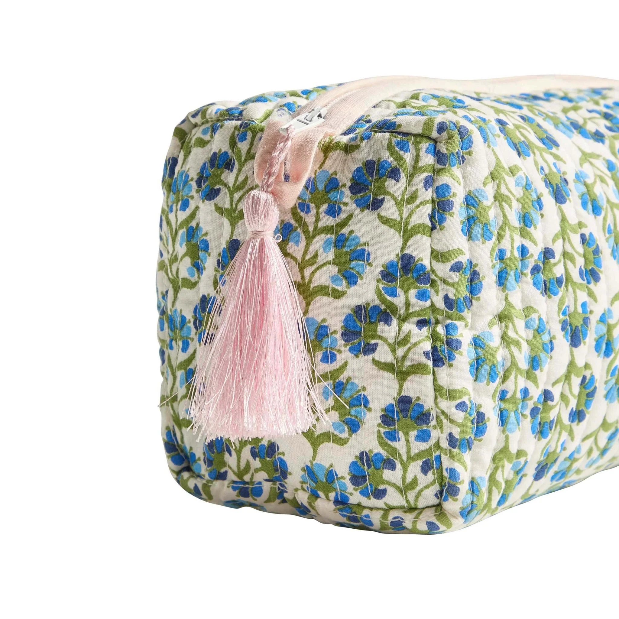 Fiona Cotton Printed Makeup Bag - Blue/ Pink - Image 4