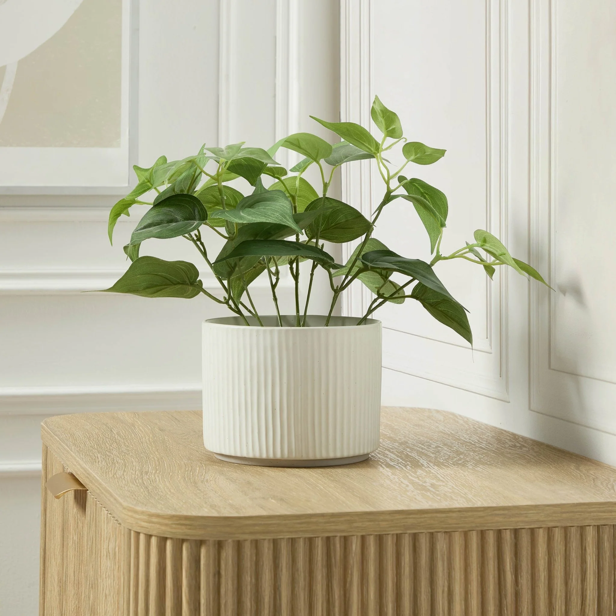 Flora Ribbed Clay Plant Pot - White - Image 3