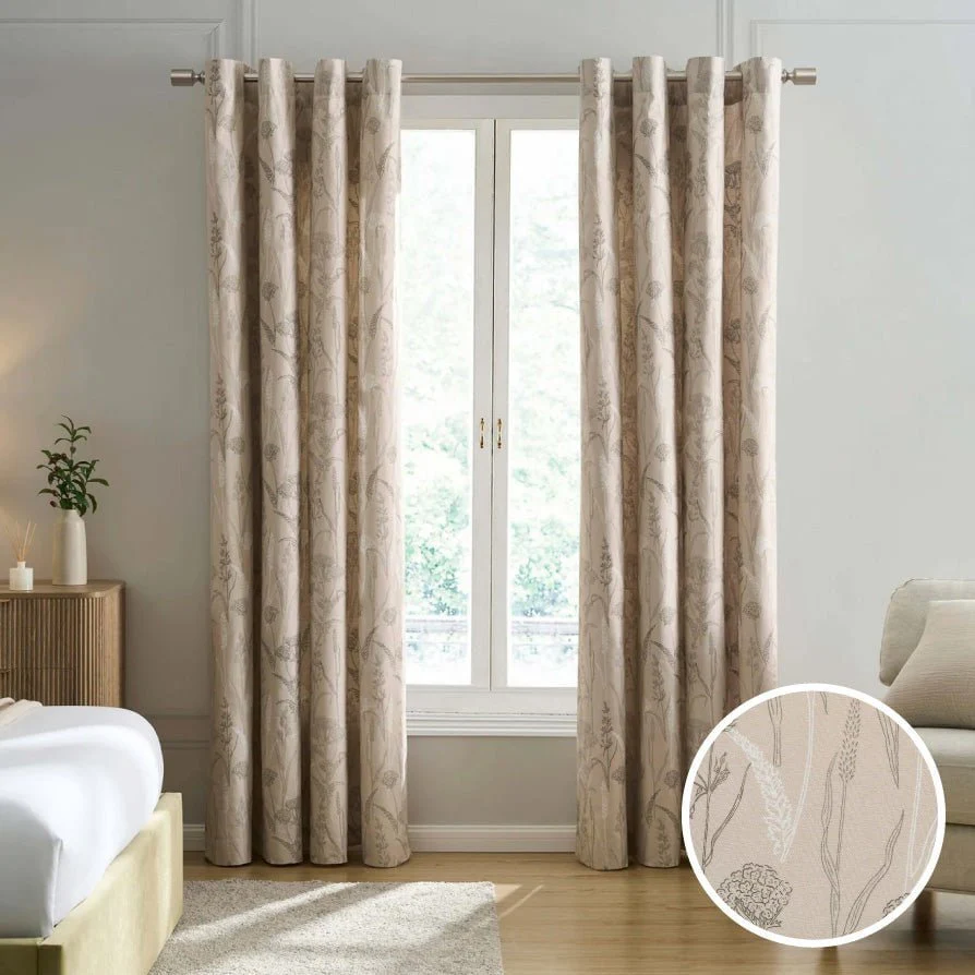 Floral Eyelet Curtains - Taupe