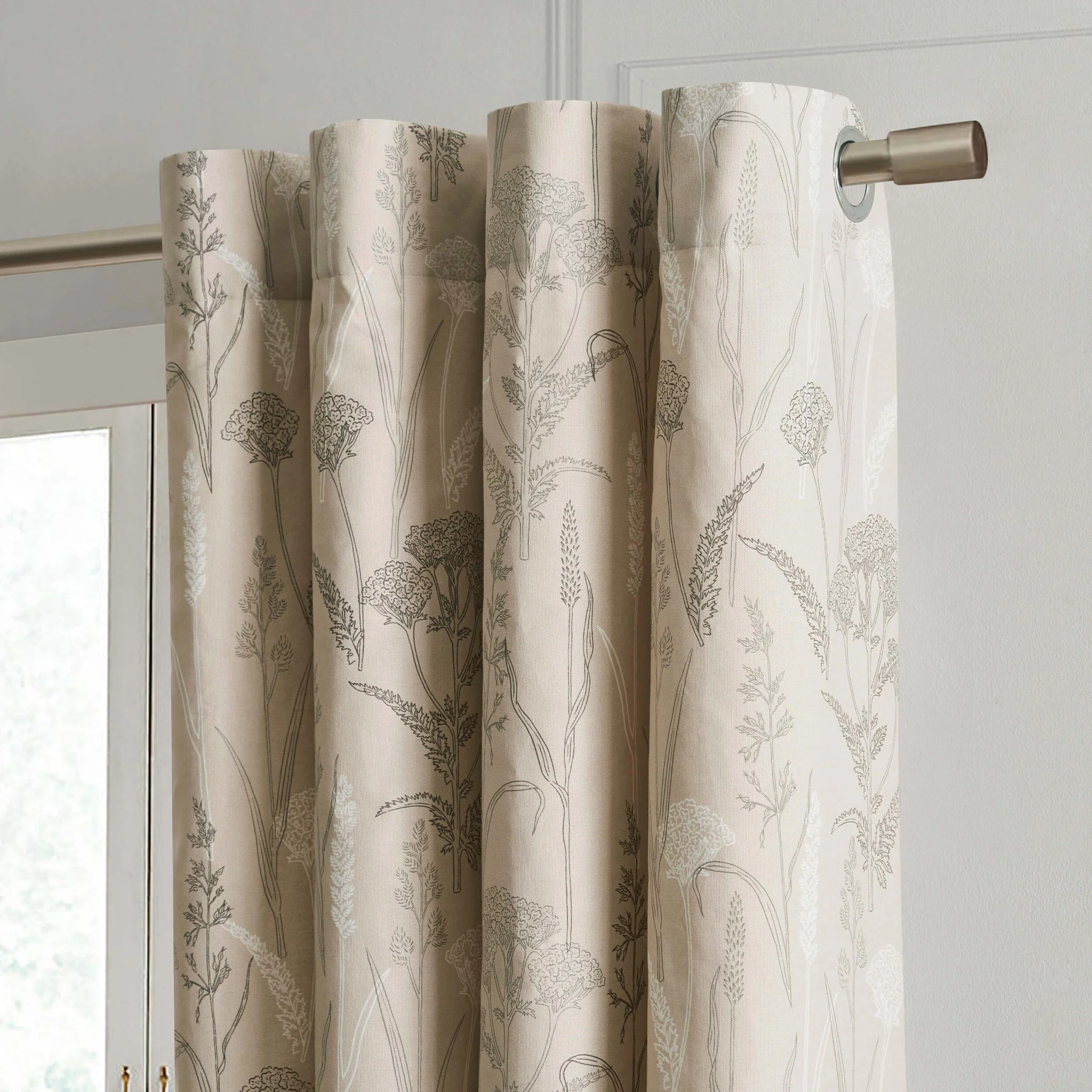 Floral Eyelet Curtains - Taupe - Image 2