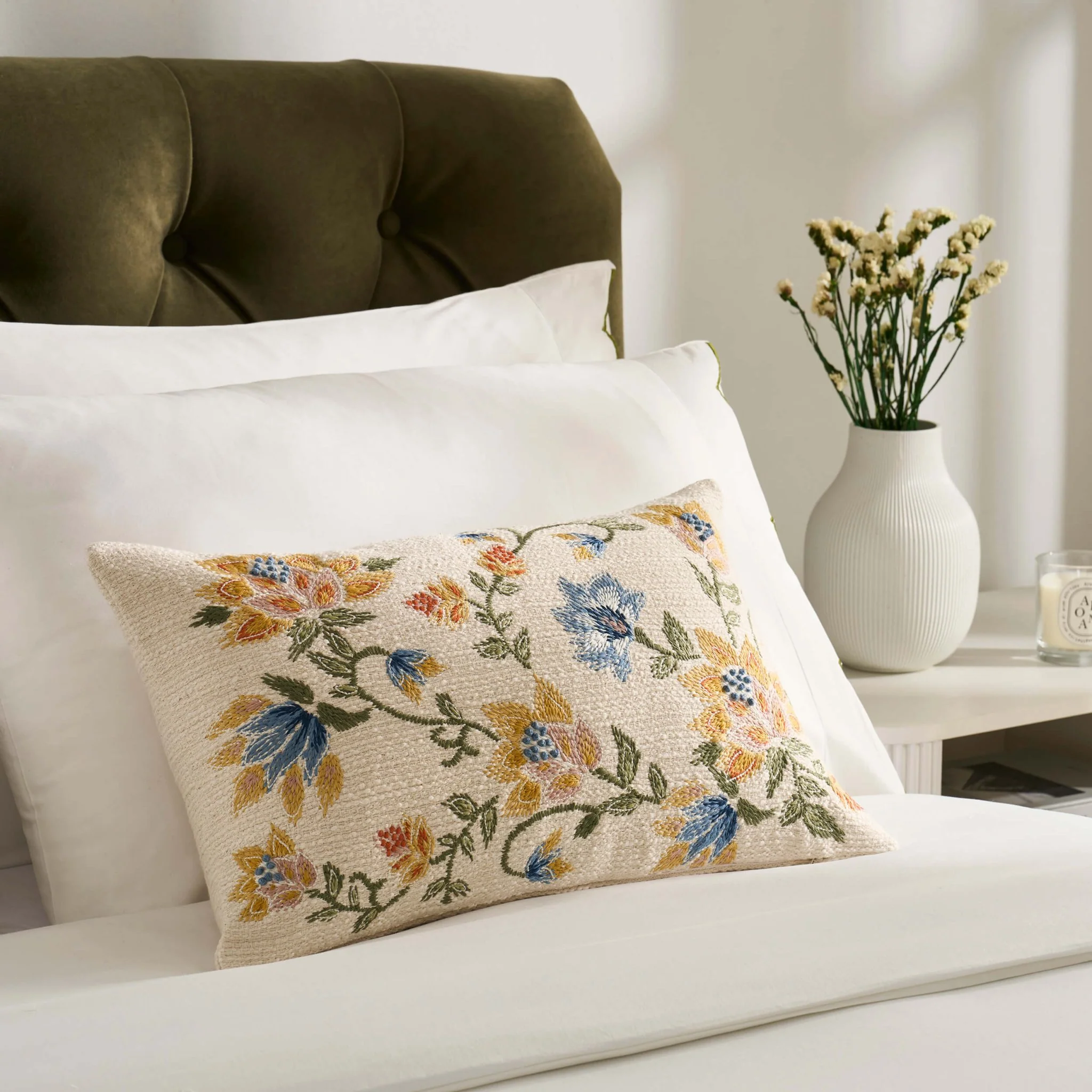 Floral Jacquard Embroidered Cushion Cover - Blue - Image 2