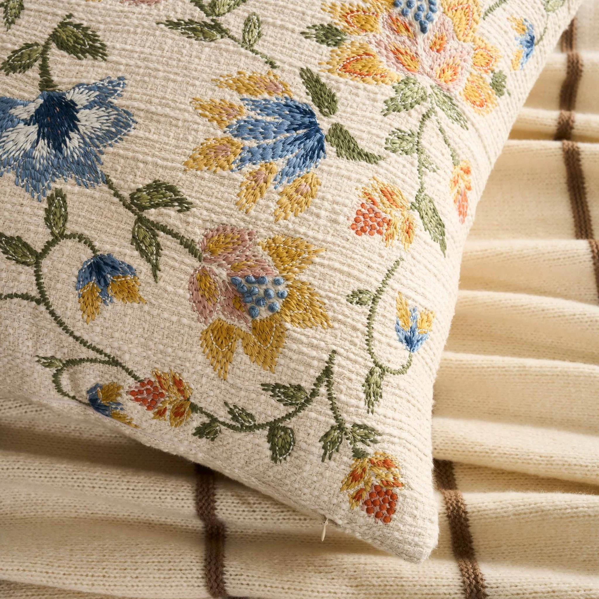 Floral Jacquard Embroidered Cushion Cover - Blue - Image 3