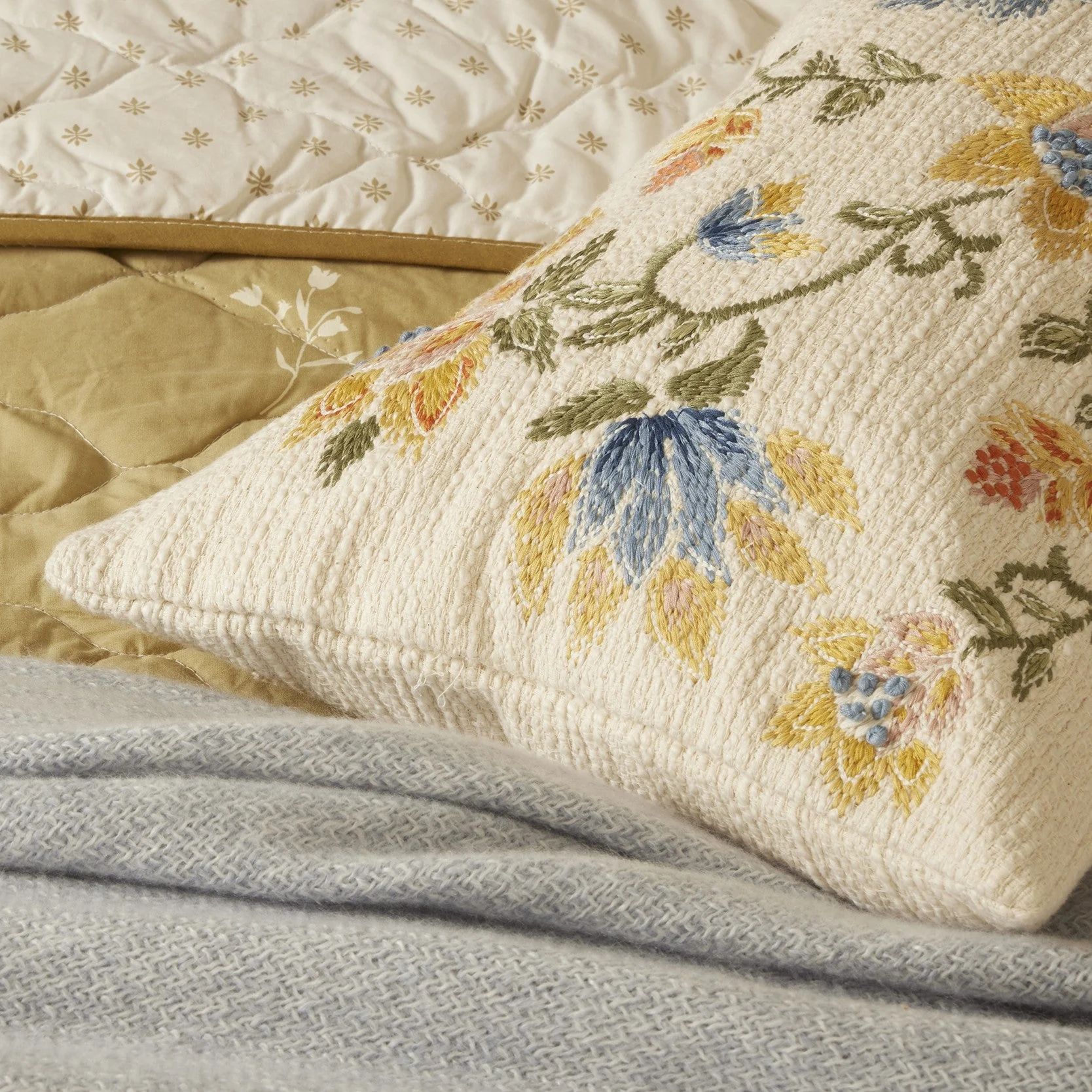Floral Jacquard Embroidered Cushion Cover - Blue - Image 4