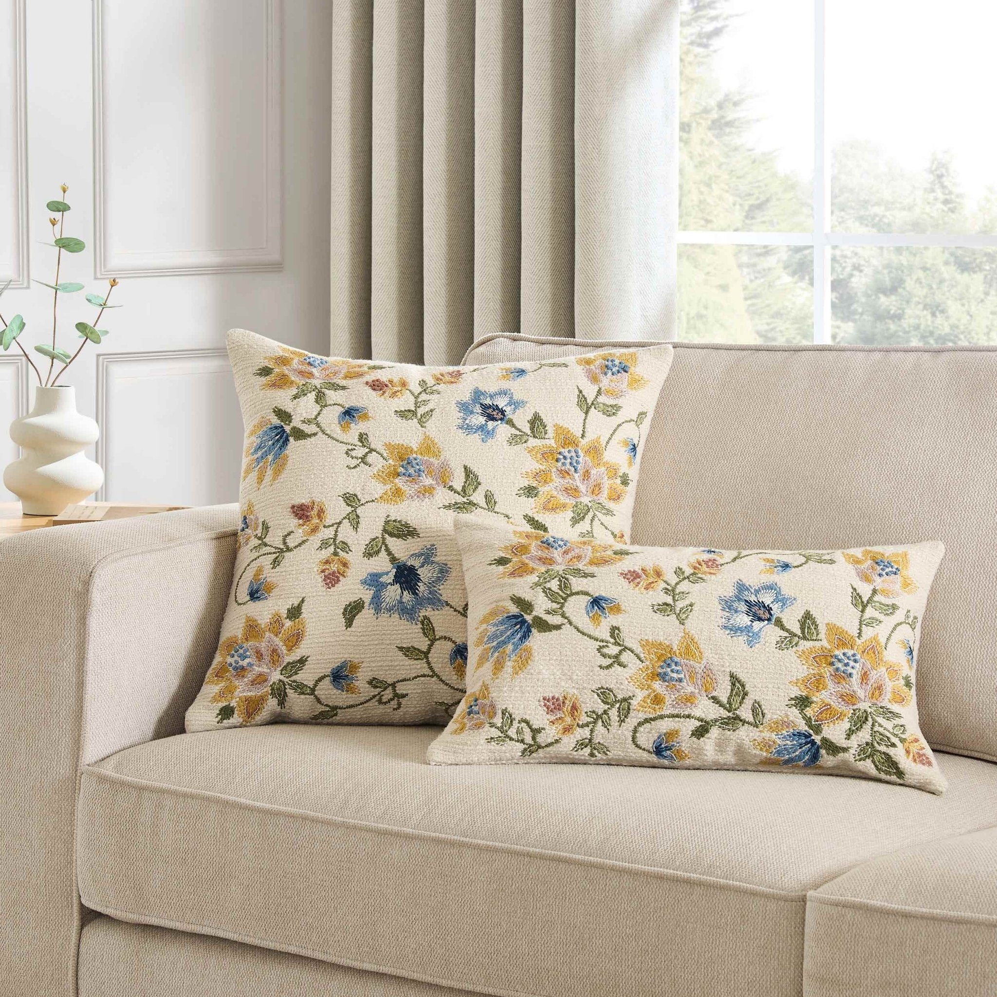 Floral Jacquard Embroidered Sofa Cushion Cover - Blue