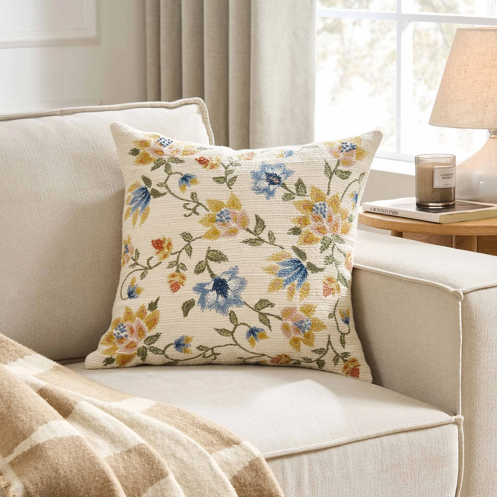 Floral Jacquard Embroidered Sofa Cushion Cover - Blue - Image 3