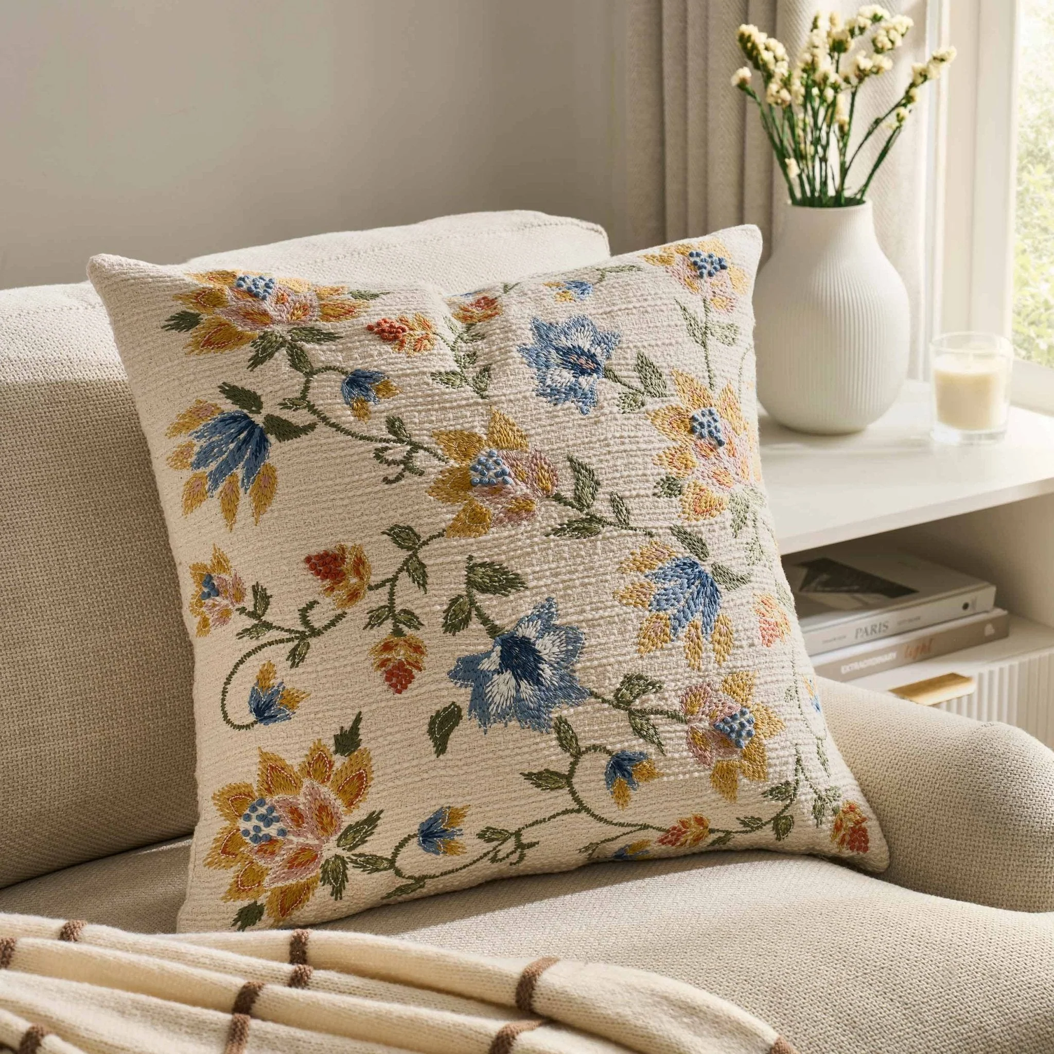 Floral Jacquard Embroidered Sofa Cushion Cover - Blue - Image 7
