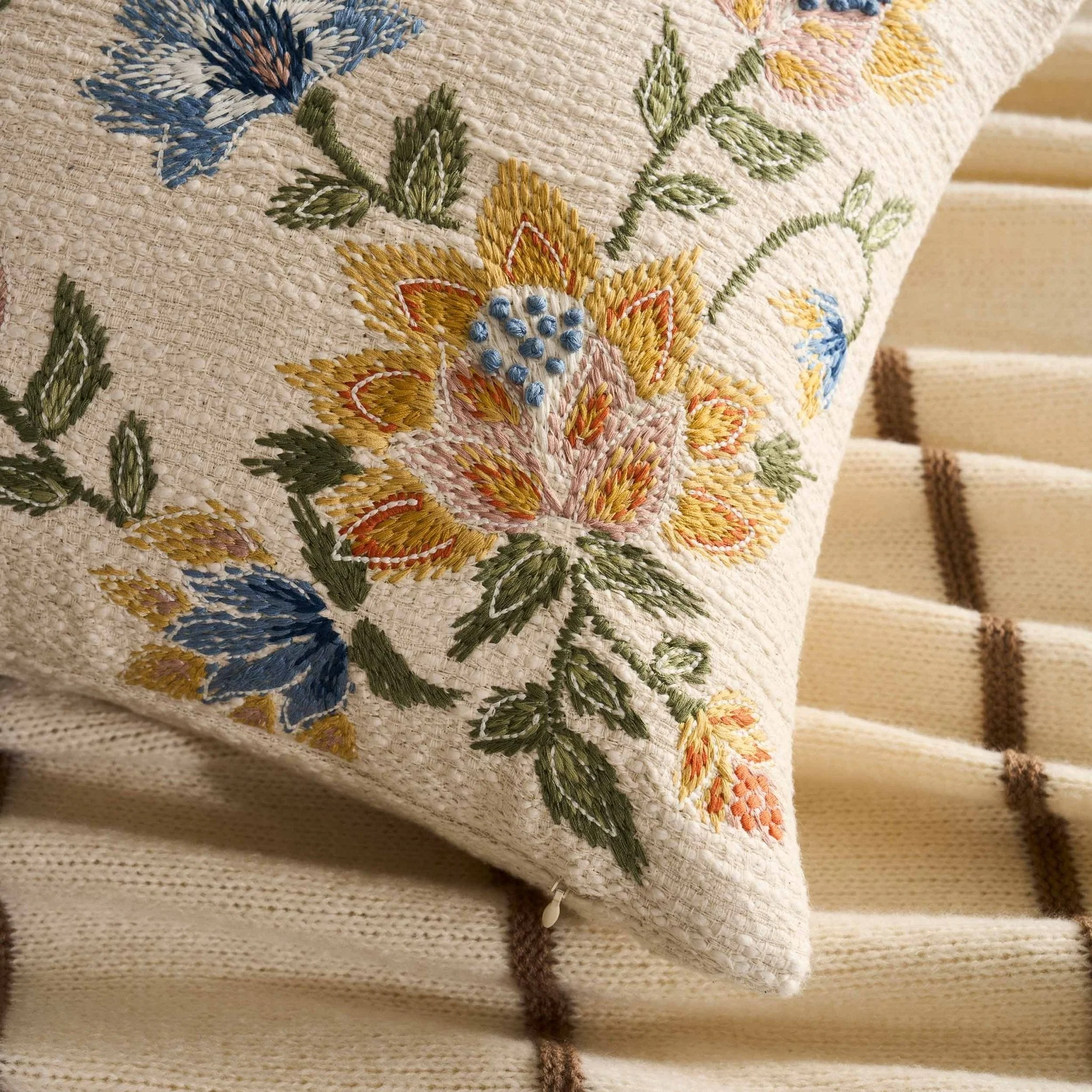 Floral Jacquard Embroidered Sofa Cushion Cover - Blue - Image 9