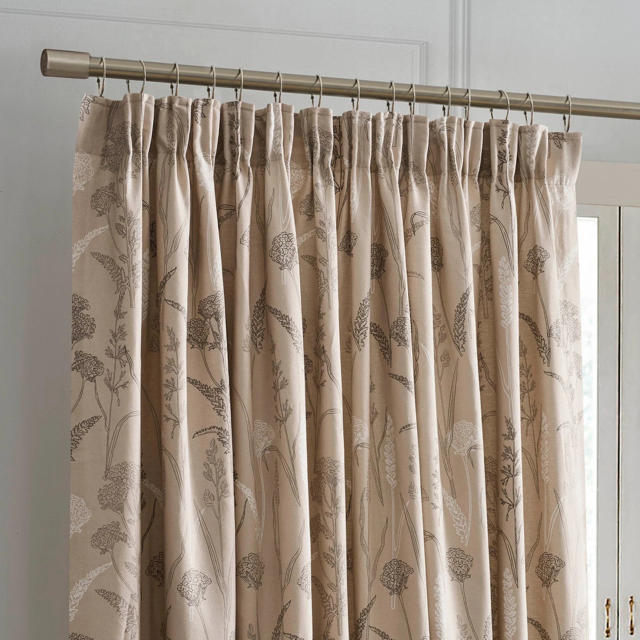 Floral Pencil Pleat Curtains - Taupe - Image 2