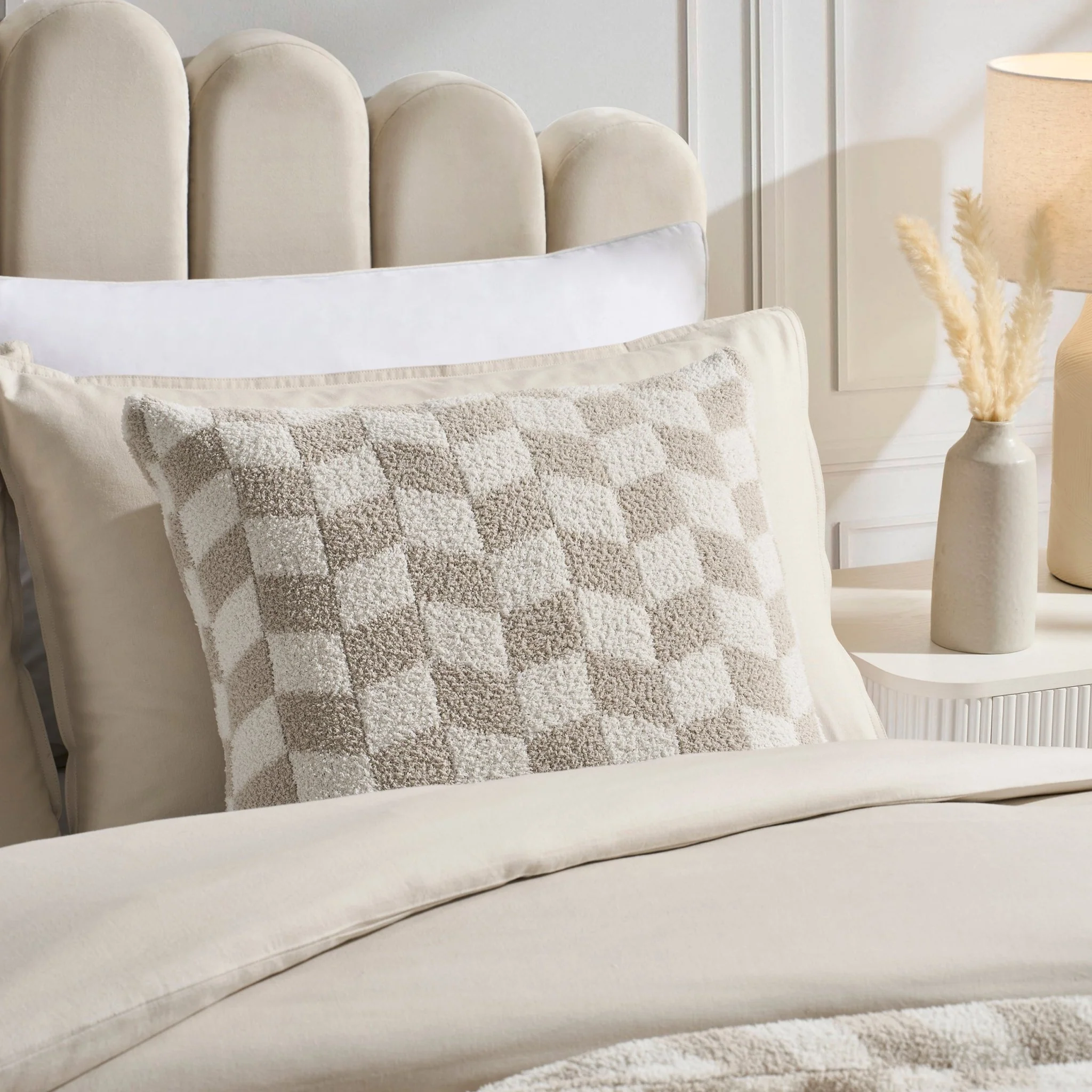 Fluffy Knit Checkerboard Cushion Cover - Natural