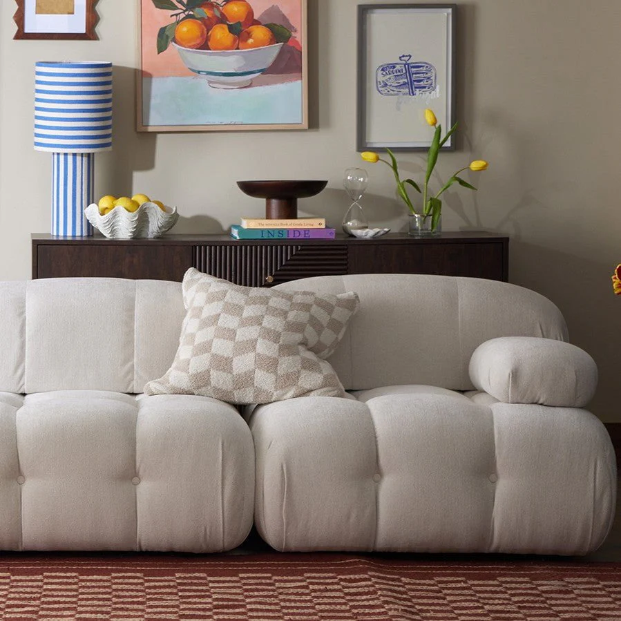 Fluffy Knit Checkerboard Sofa Cushion Cover - Natural