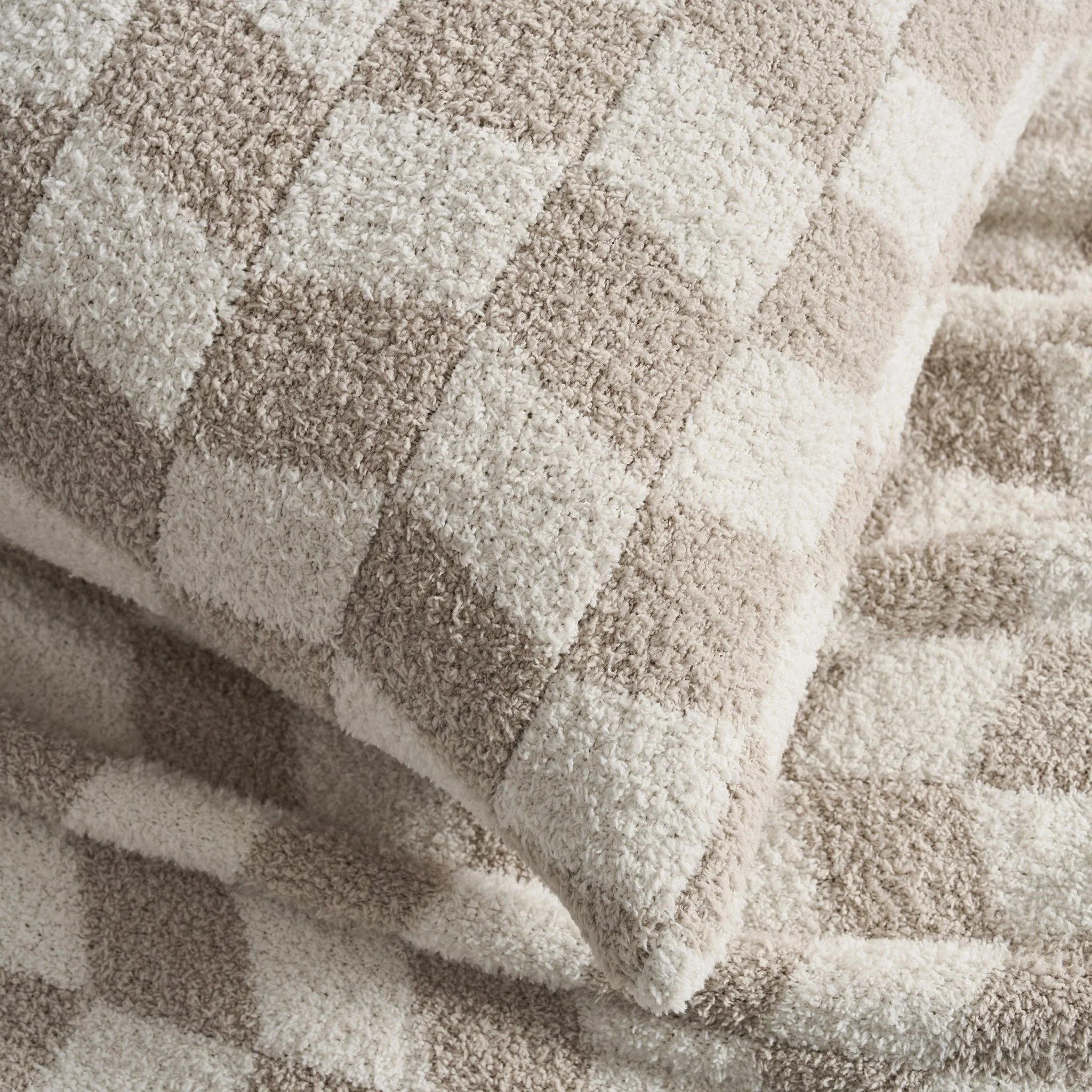 Fluffy Knit Checkerboard Sofa Cushion Cover - Natural - Image 2