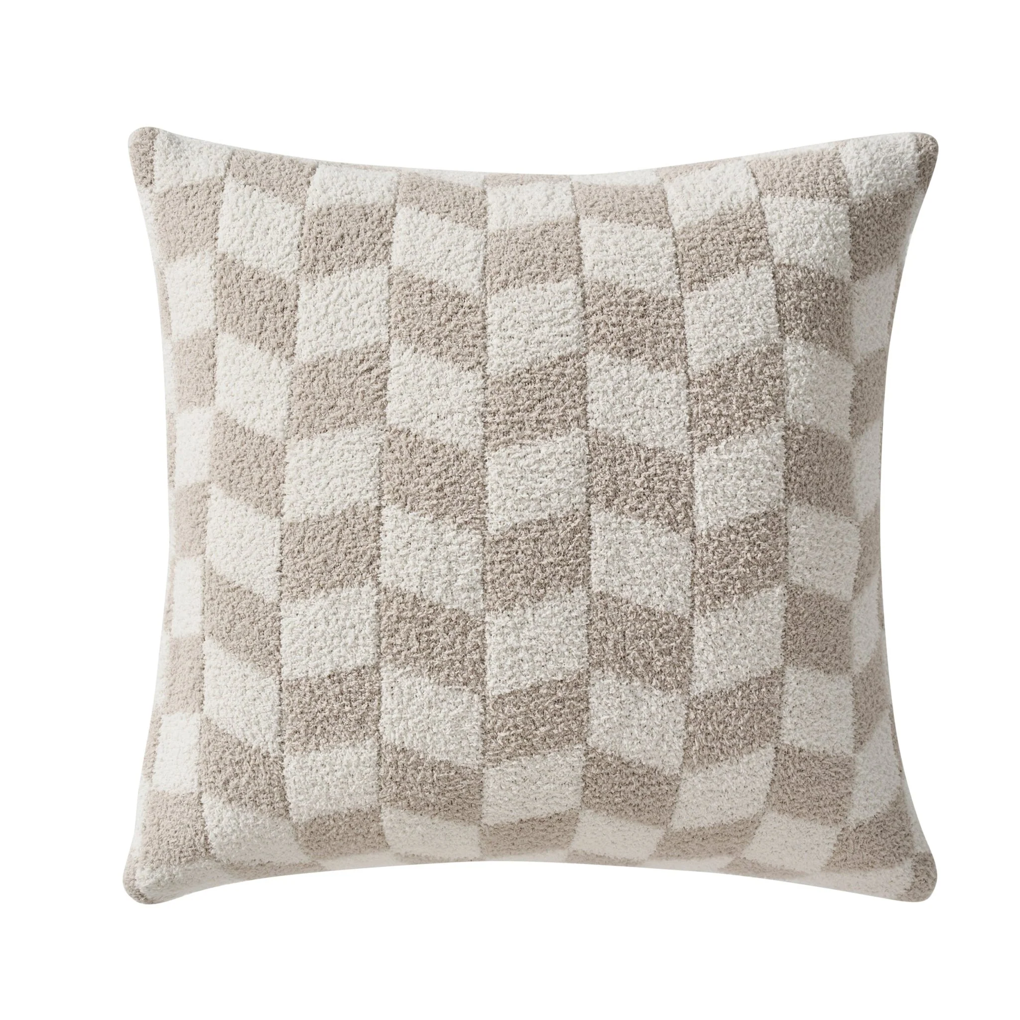 Fluffy Knit Checkerboard Sofa Cushion Cover - Natural - Image 4