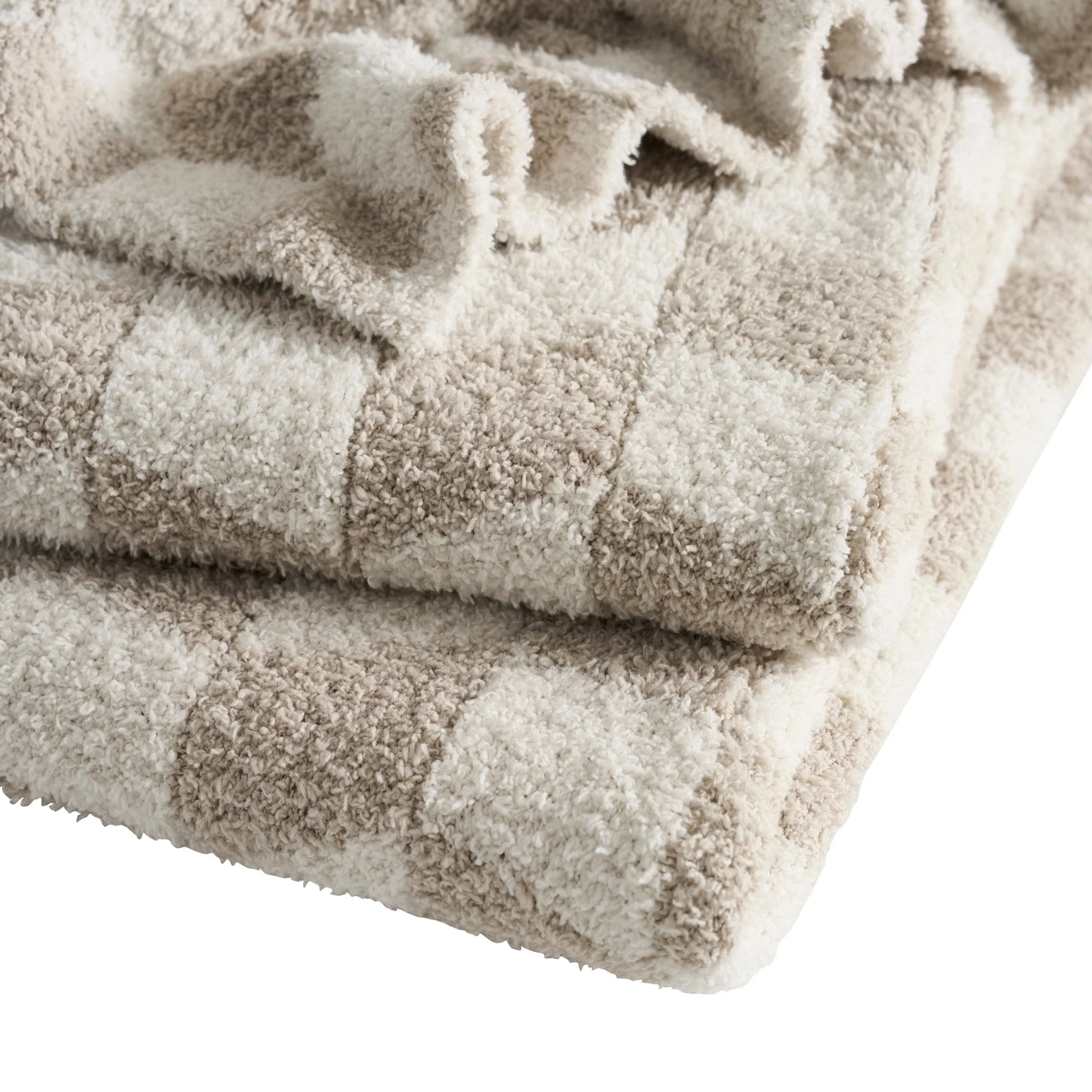 Fluffy Knit Checkerboard Sofa Throw - Natural - Image 4