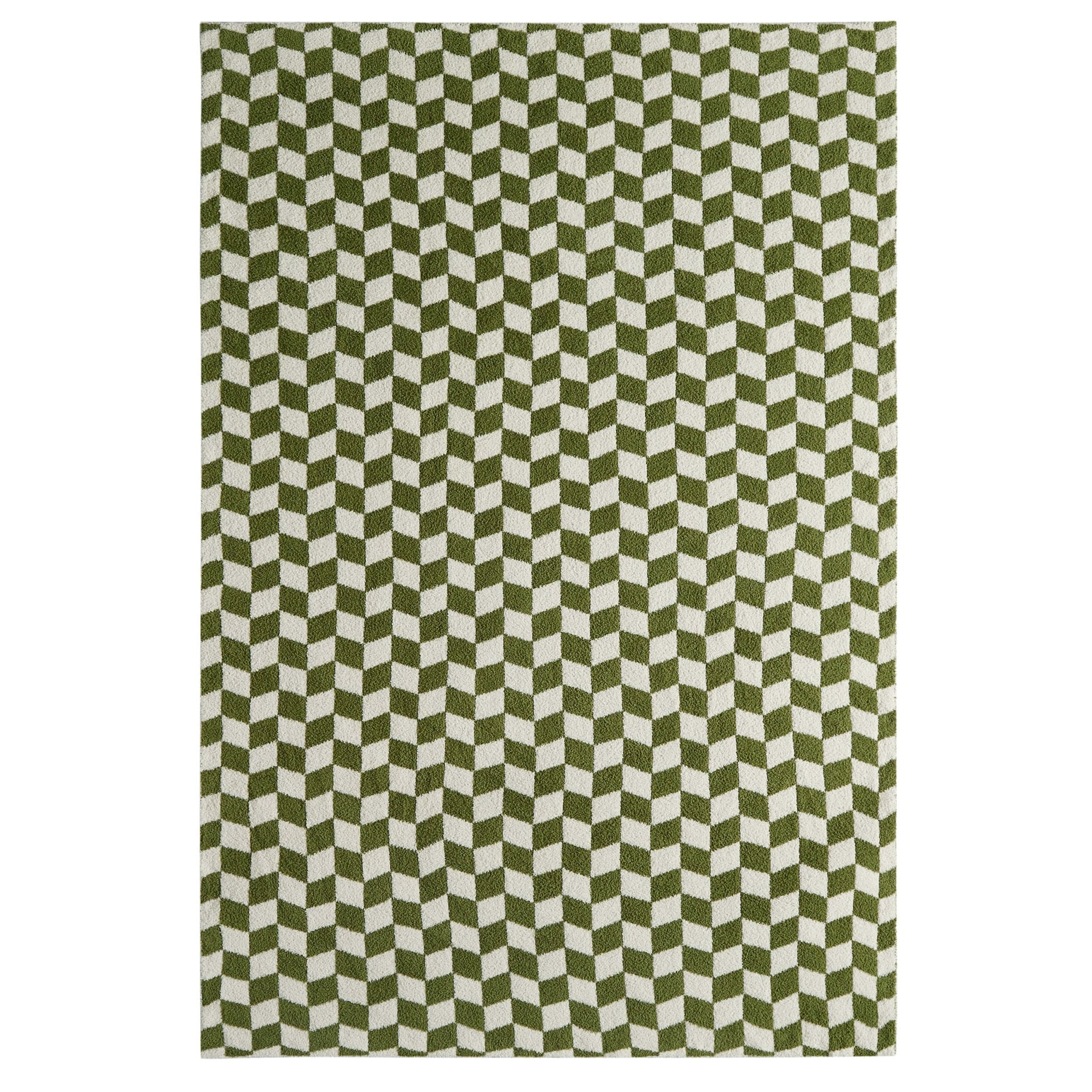 Fluffy Knit Checkerboard Sofa Throw - Olive - Image 2