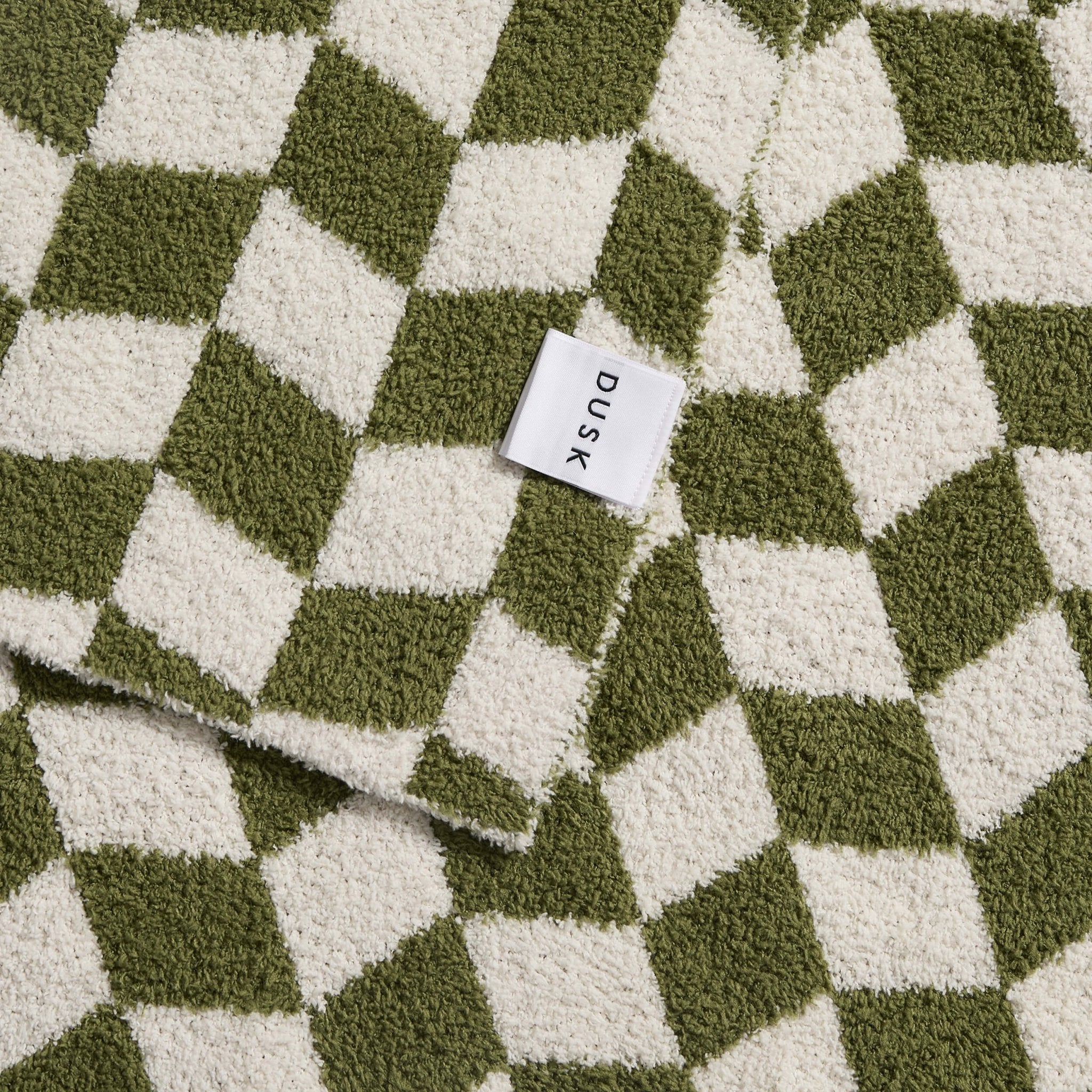 Fluffy Knit Checkerboard Sofa Throw - Olive - Image 3