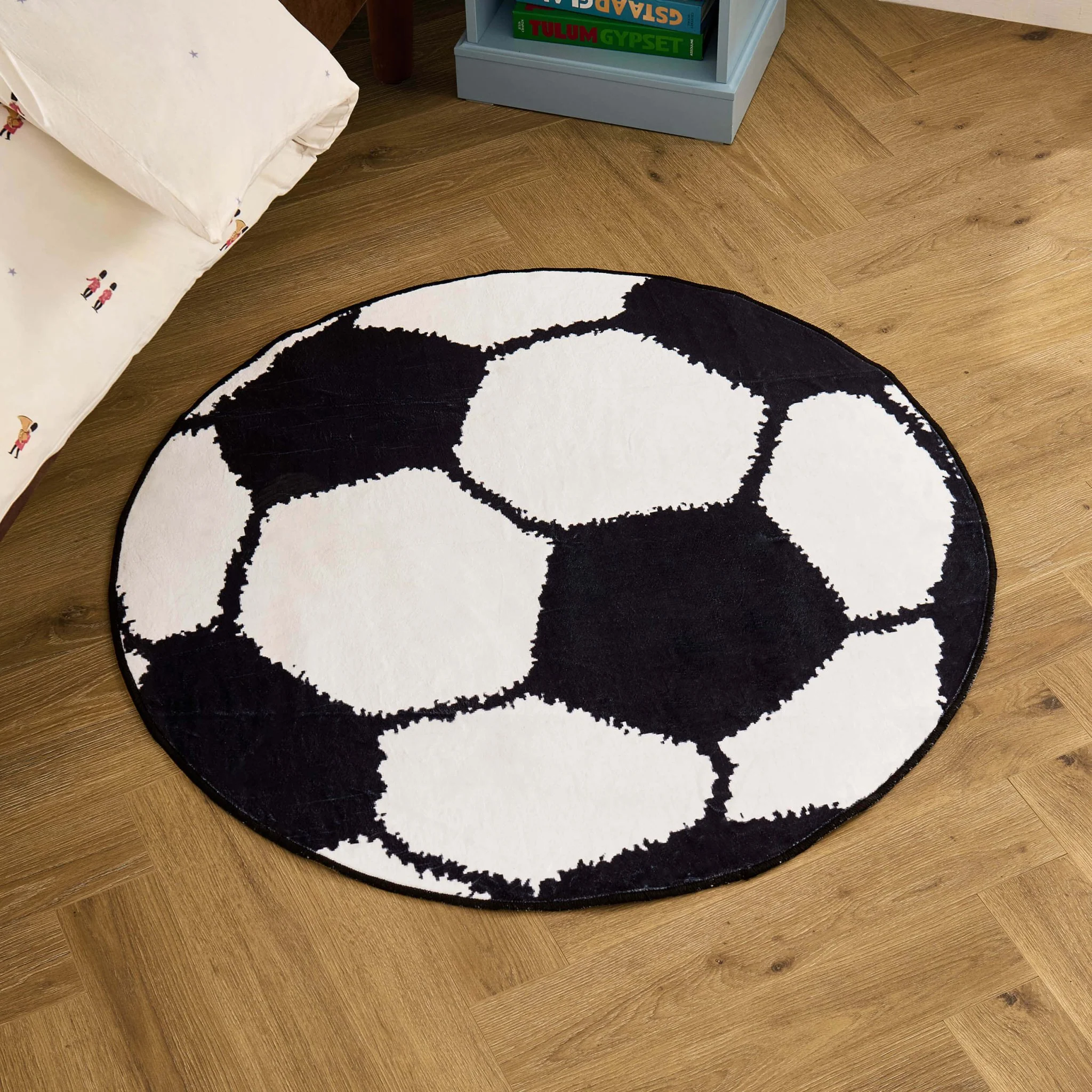 Football Machine Washable Rug - Black/ White