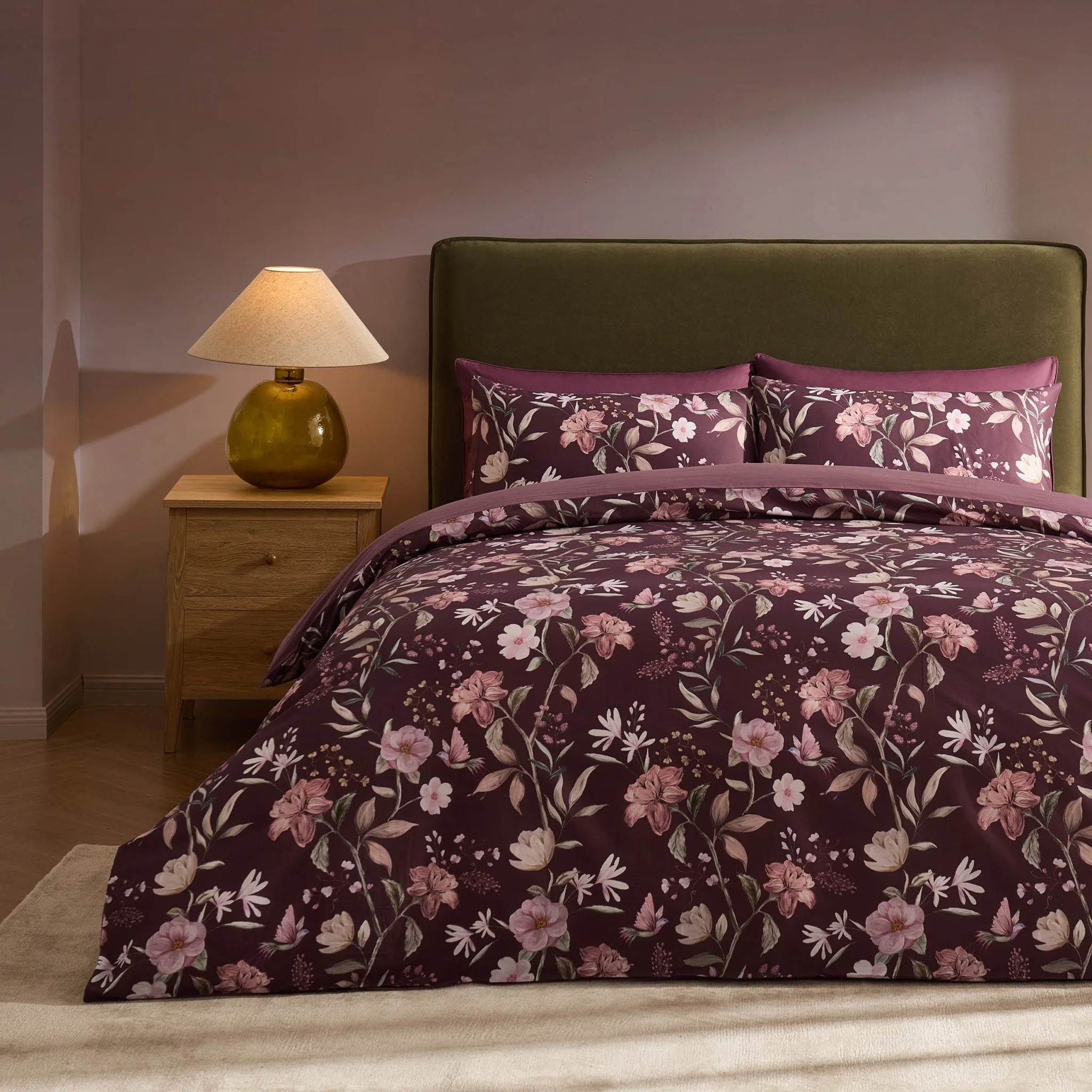 Francis 100% Cotton Duvet Covet & Pilllowcase Set - Plum