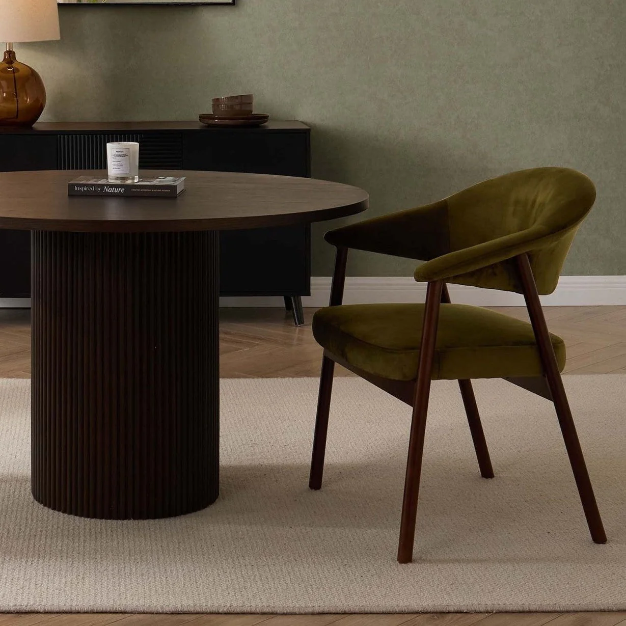 Frankie Dining Chair - Rich Green/Walnut