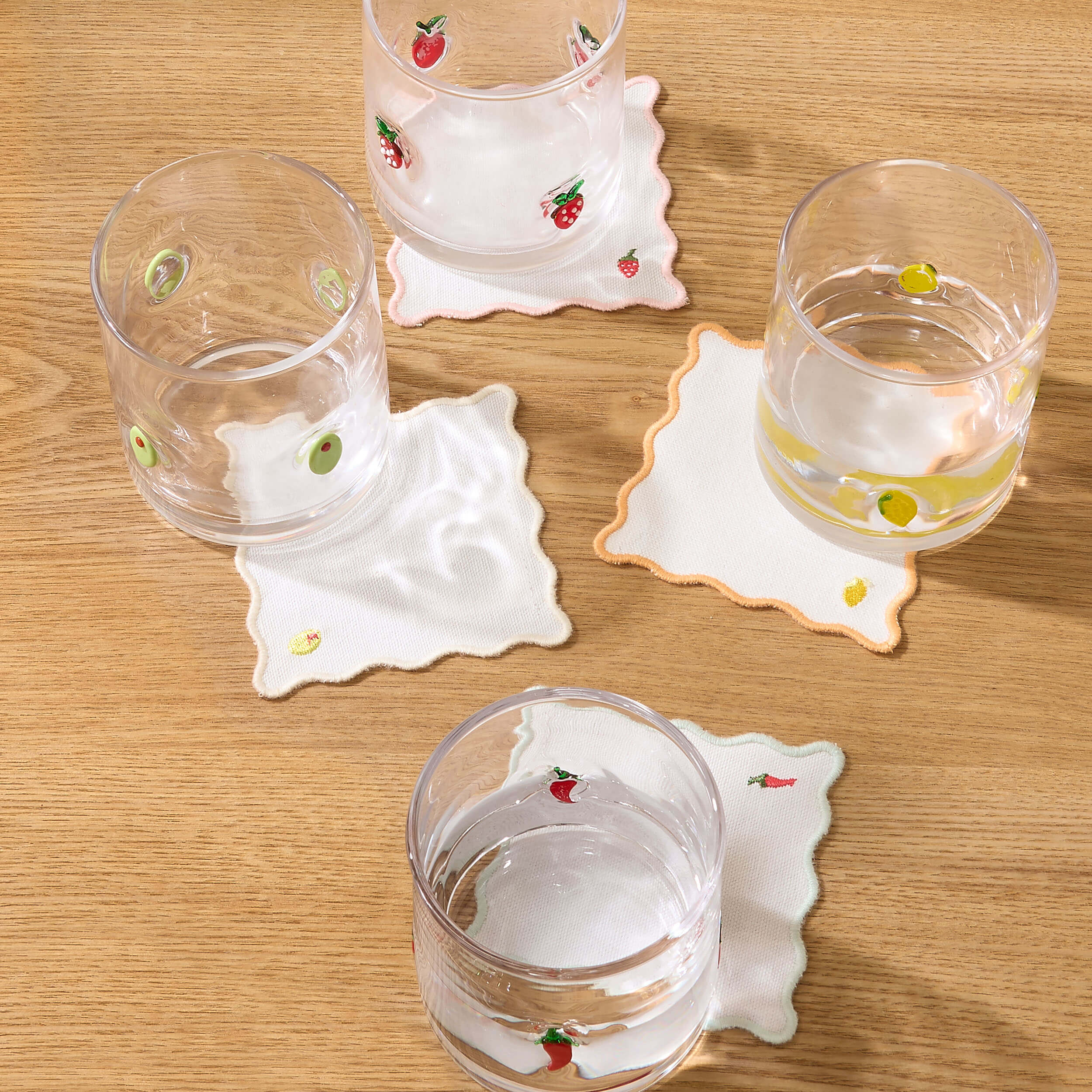 Fruit Embroidered Pack of 4 Cocktail Coasters - Multi