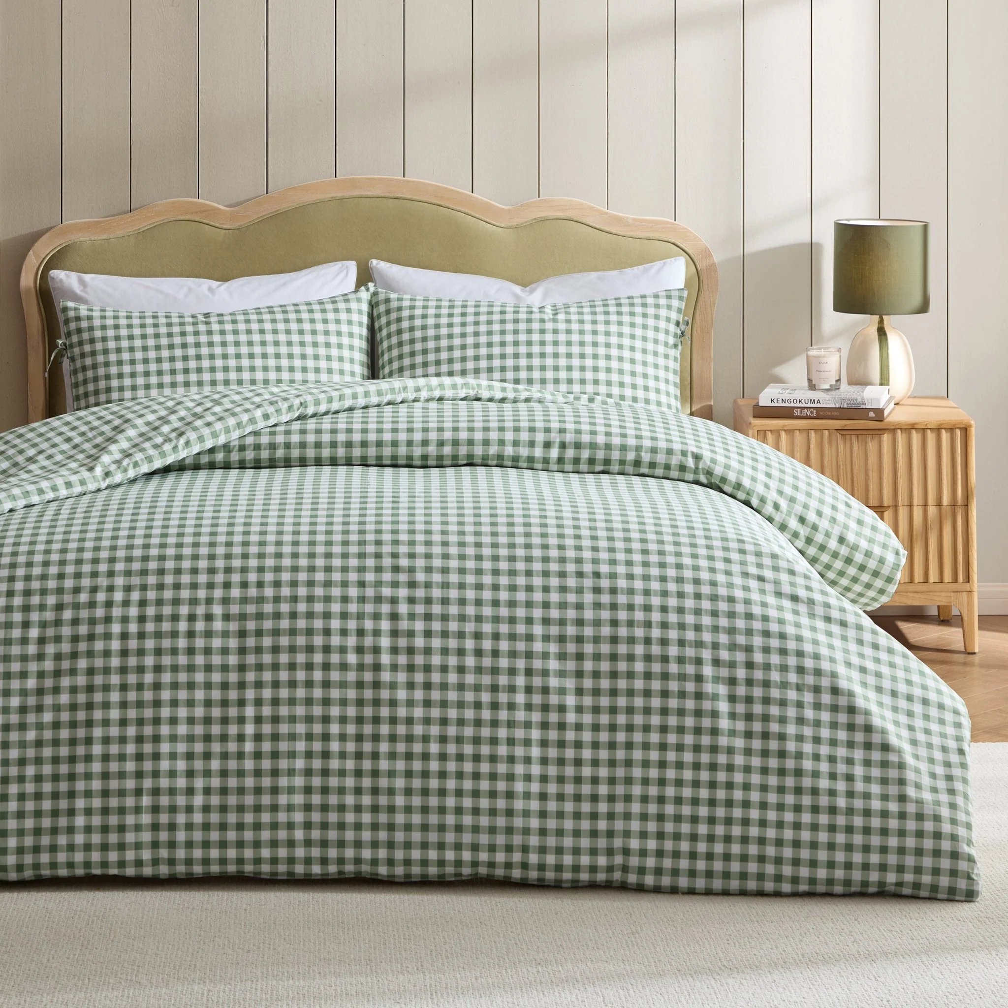 Gabriella Gingham 100% Cotton Duvet Cover and Pillowcase Set - Green