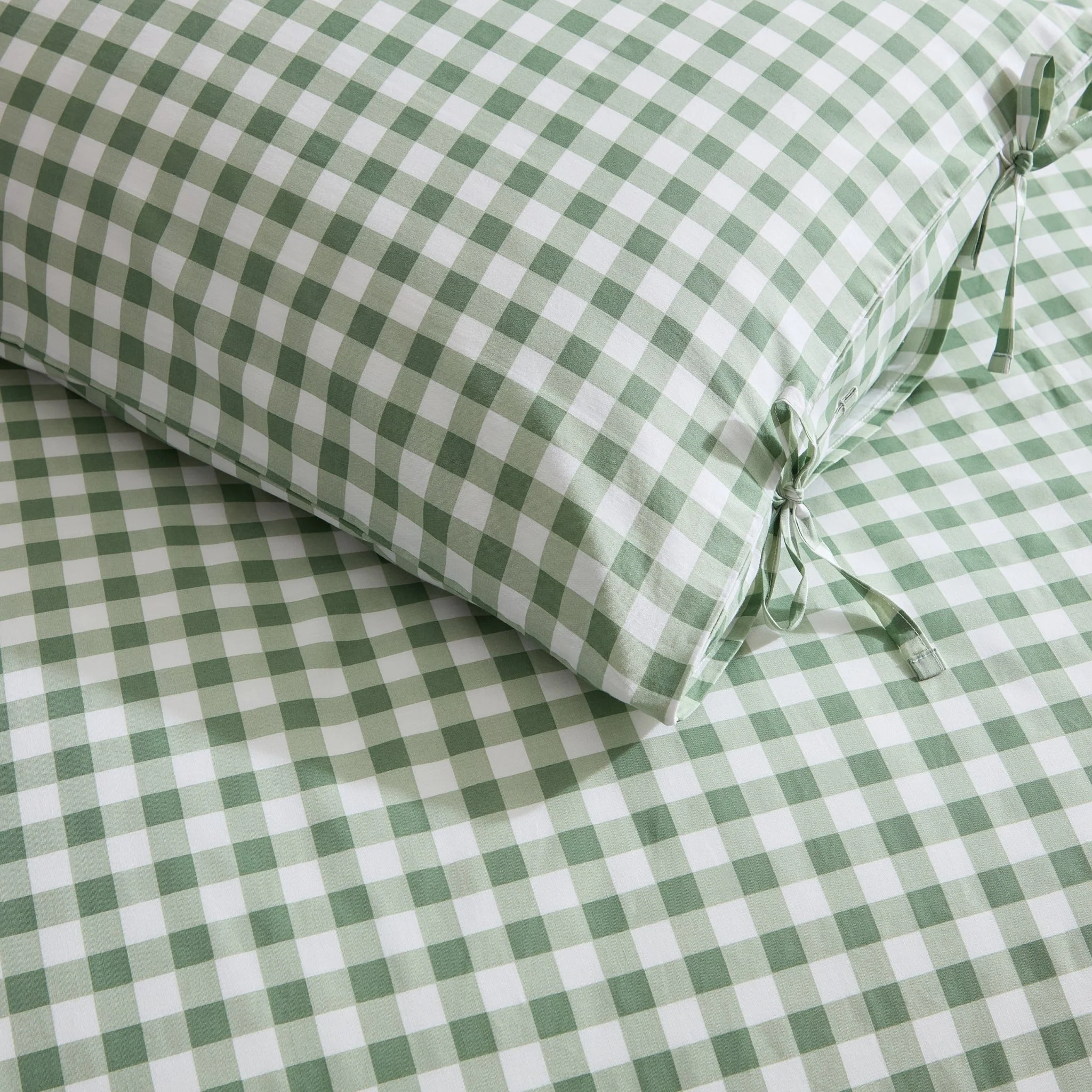 Gabriella Gingham 100% Cotton Duvet Cover and Pillowcase Set - Green - Image 3