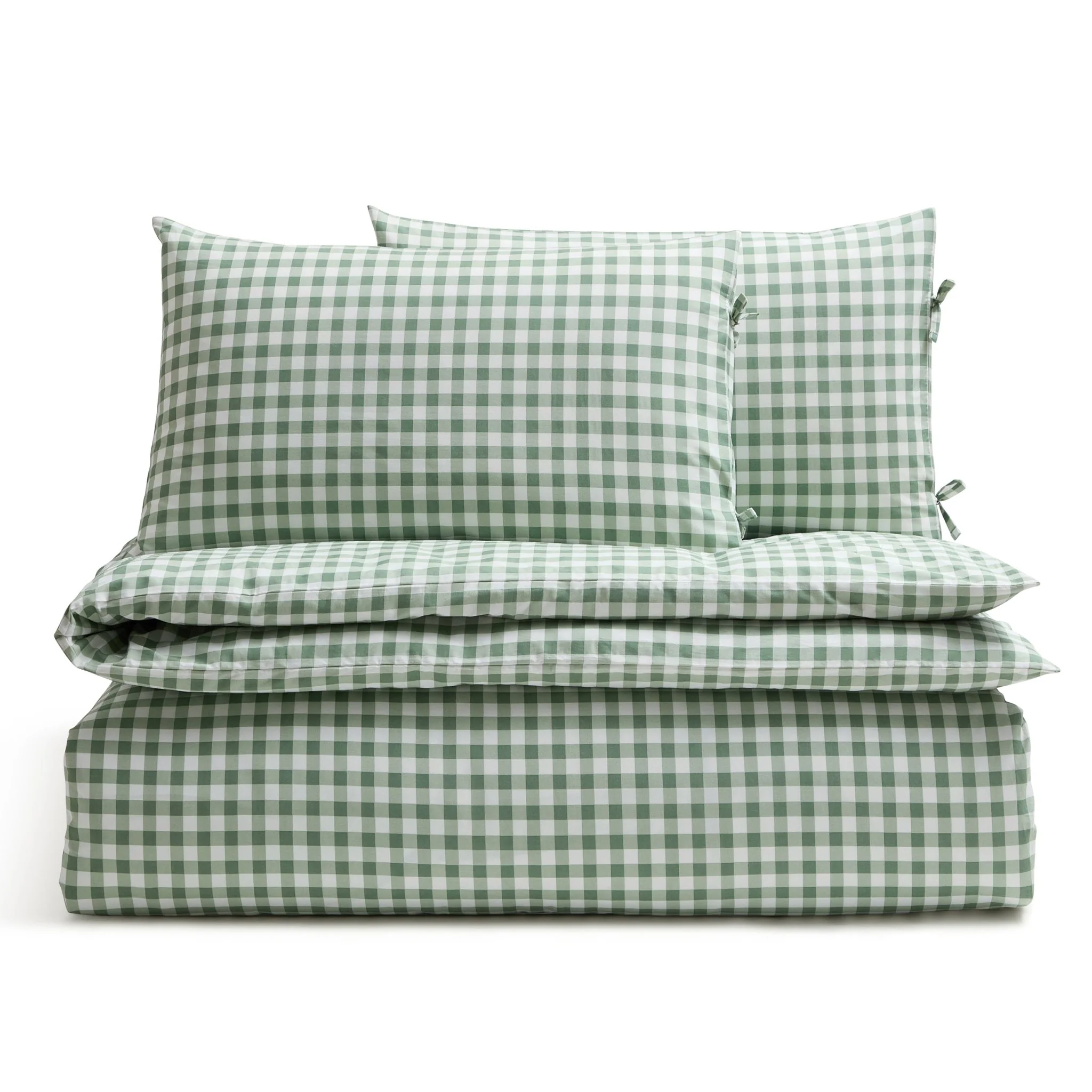 Gabriella Gingham 100% Cotton Duvet Cover and Pillowcase Set - Green - Image 4