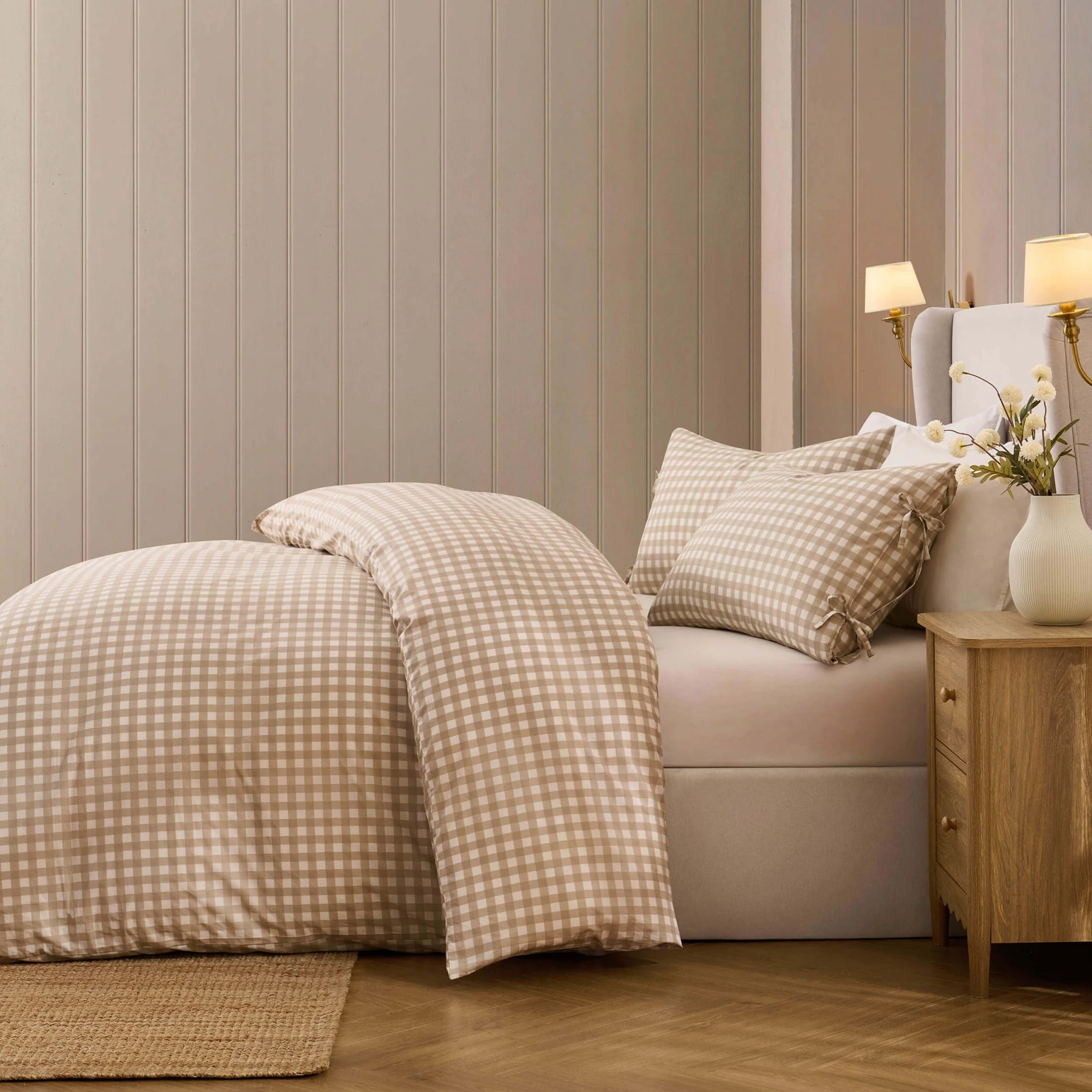 Gabriella Gingham 100% Cotton Duvet Cover and Pillowcase Set - Natural - Image 2