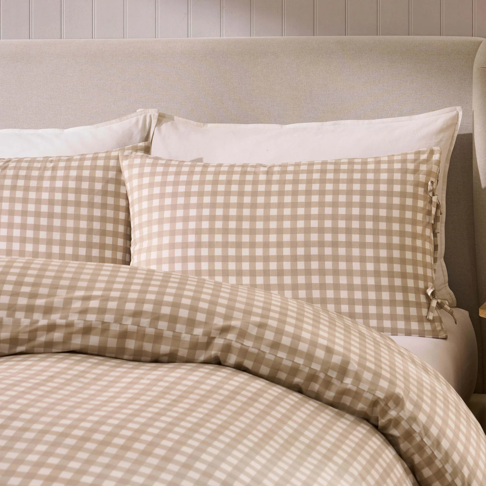 Gabriella Gingham 100% Cotton Duvet Cover and Pillowcase Set - Natural - Image 3