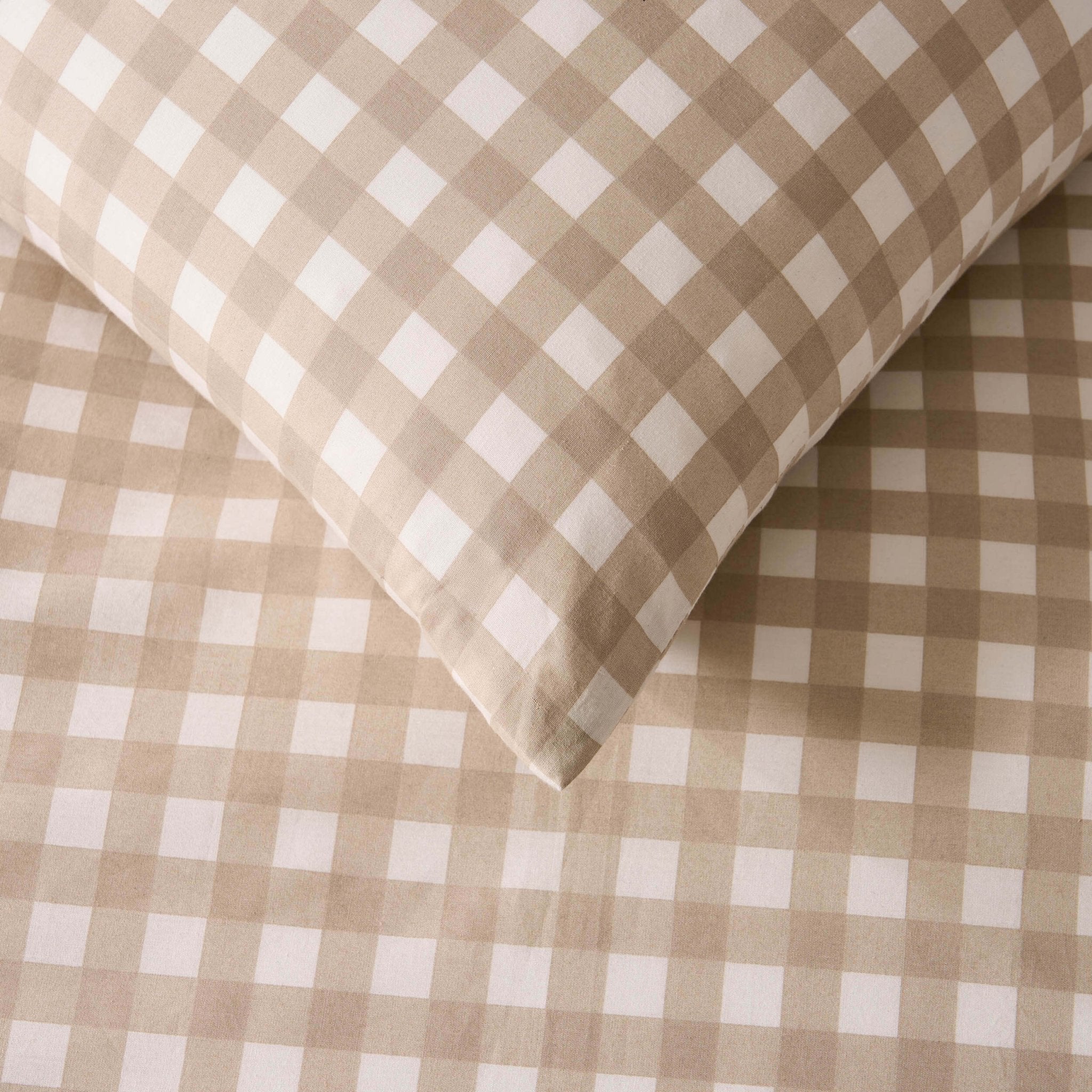 Gabriella Gingham 100% Cotton Duvet Cover and Pillowcase Set - Natural - Image 4