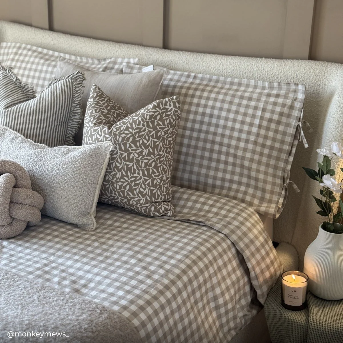 Gabriella Gingham 100% Cotton Duvet Cover and Pillowcase Set - Natural - Image 6
