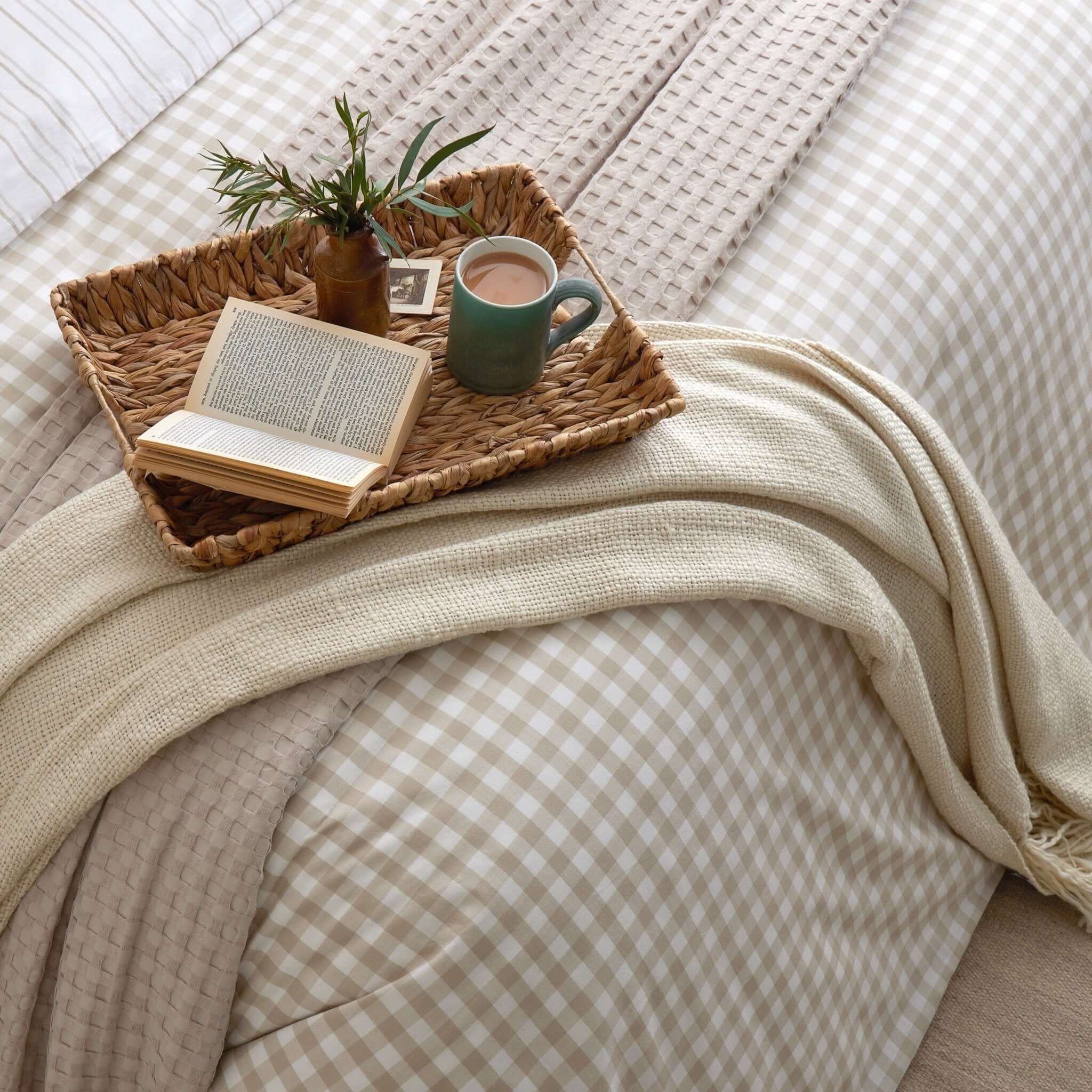 Gabriella Gingham 100% Cotton Duvet Cover and Pillowcase Set - Natural - Image 8