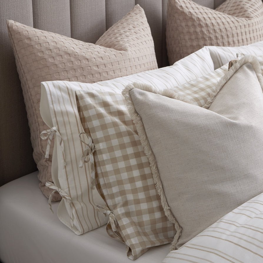 Gabriella Gingham 100% Cotton Duvet Cover and Pillowcase Set - Natural - Image 9