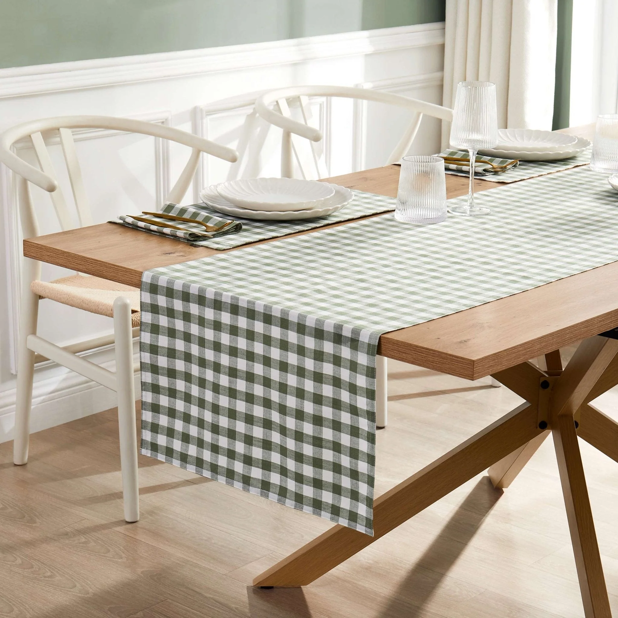 Gabriella Gingham Table Runner - Green