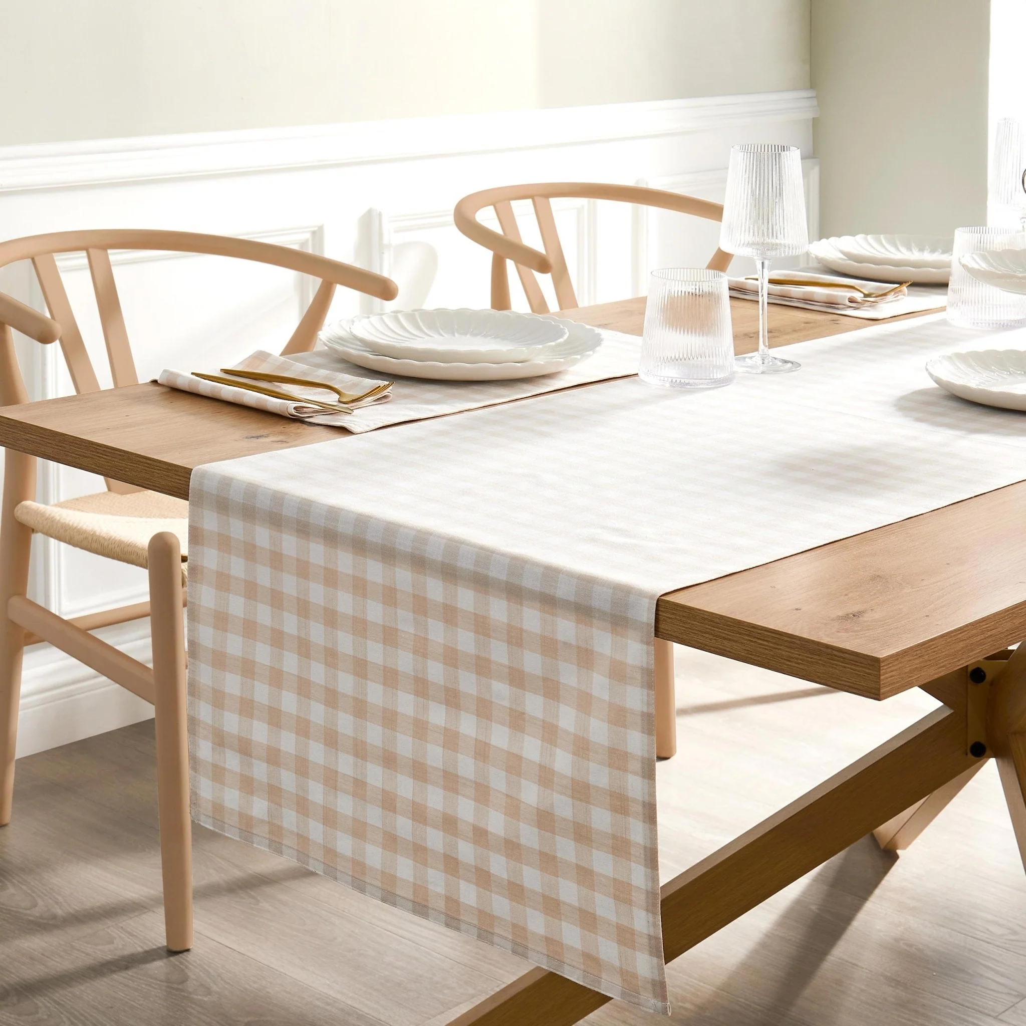 Gabriella Gingham Table Runner - Natural