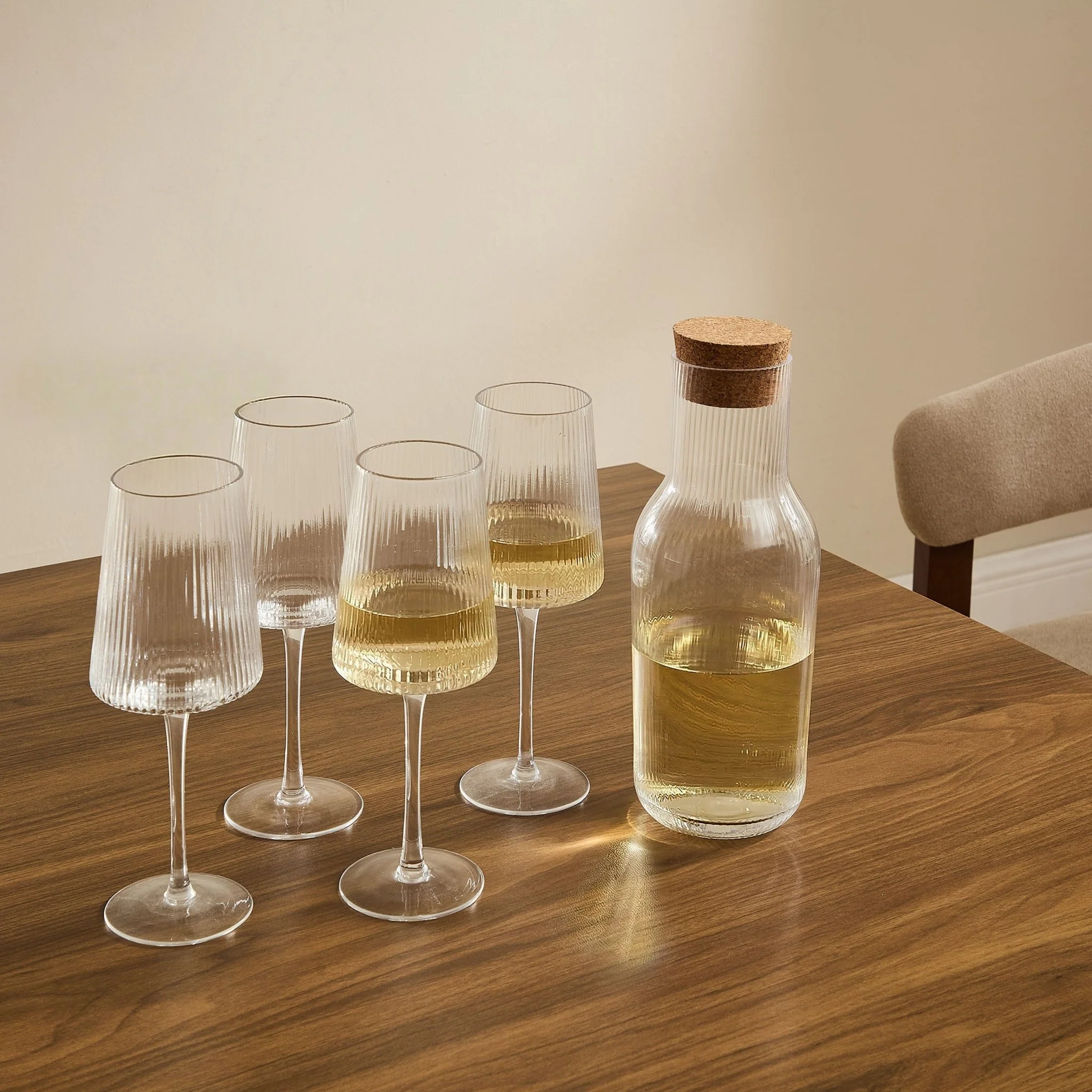 Gatsby Ripple 5 Piece Wine Glass and Carafe Set - Clear