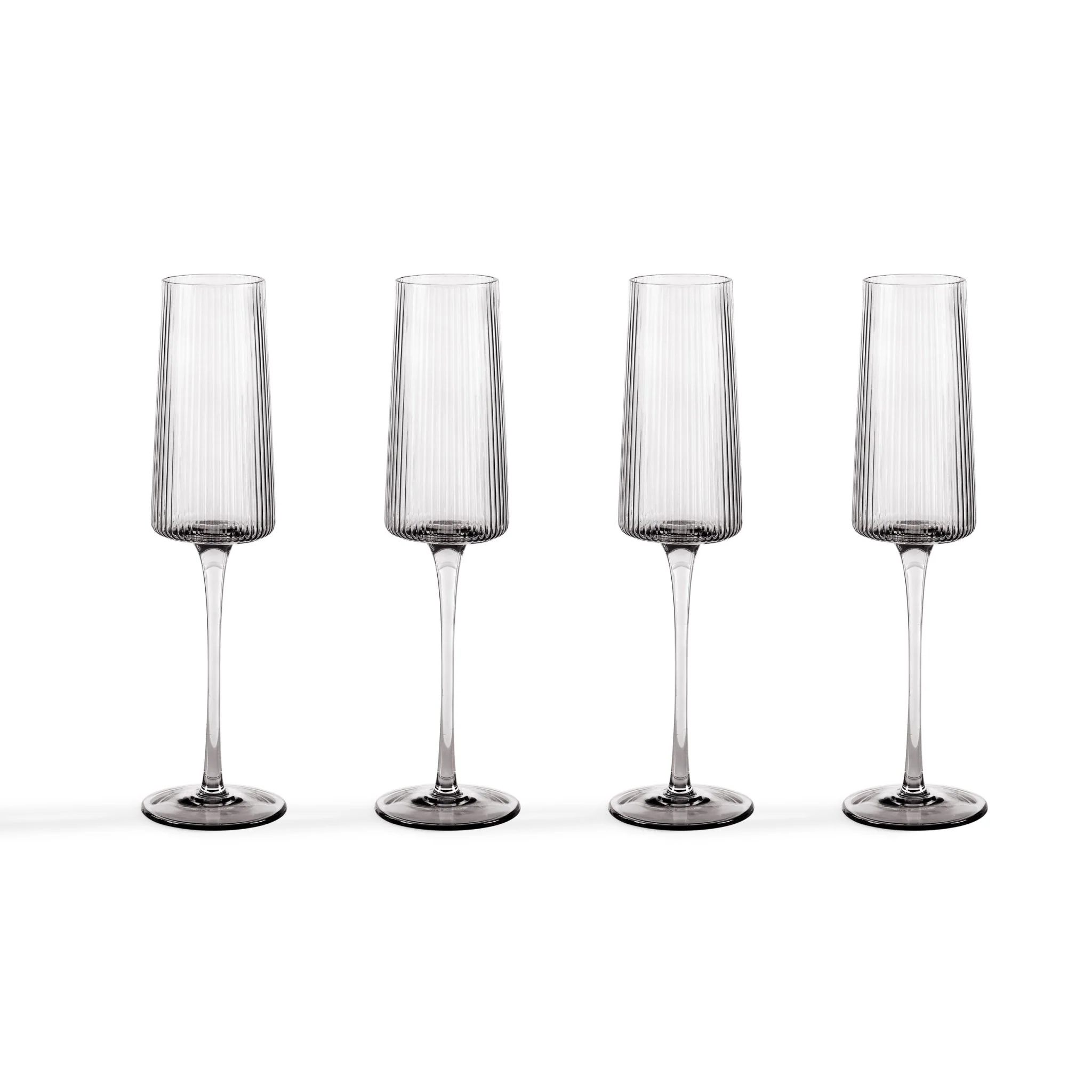 Gatsby Set of 4 Ripple Glass Champagne Flutes - Smoked - Image 5