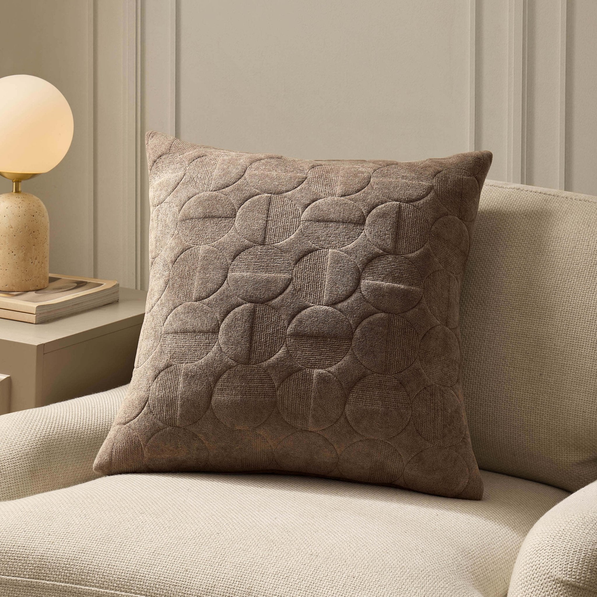 Geometric Embossed Sofa Cushion Cover - Taupe