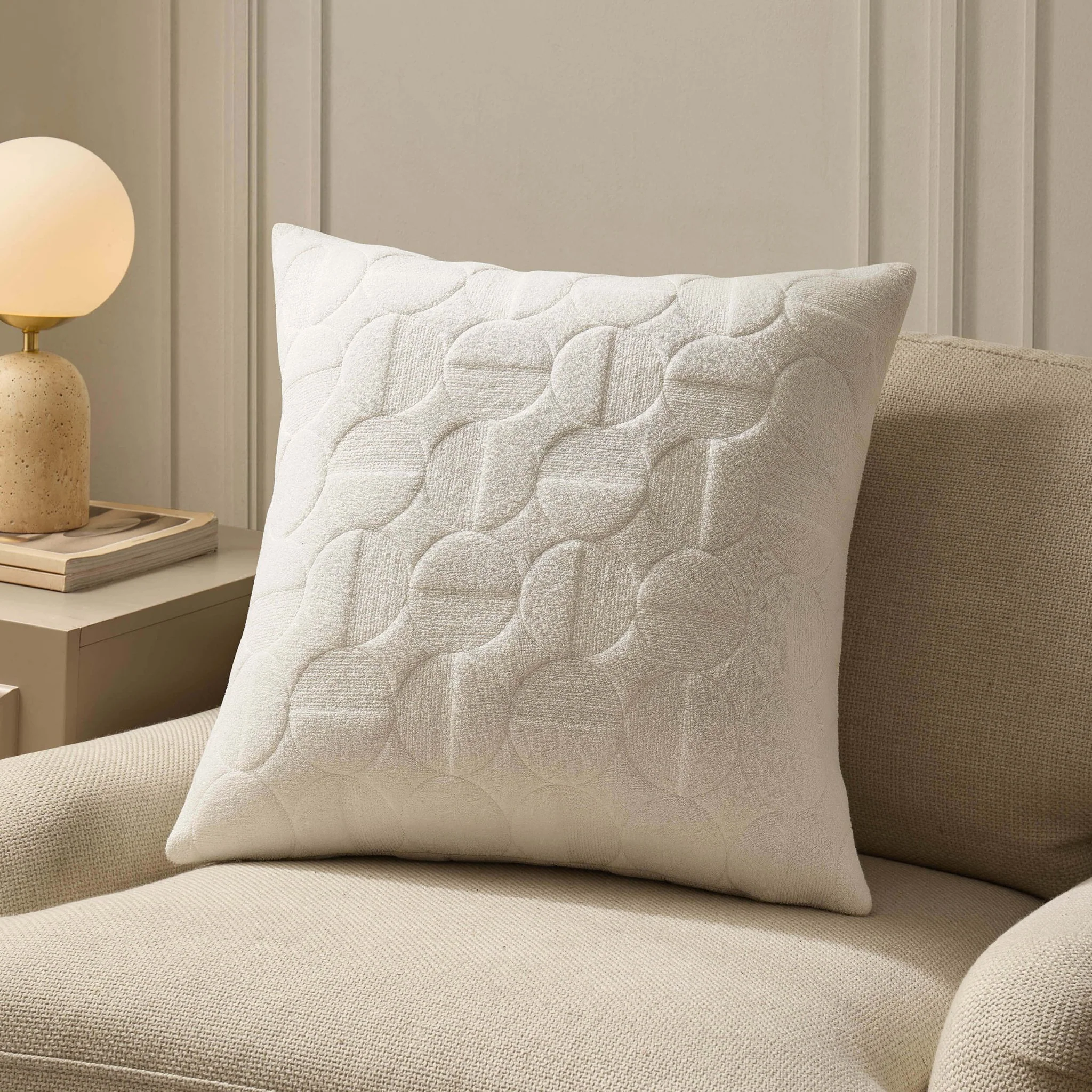 Geometric Embossed Sofa Cushion Cover - White