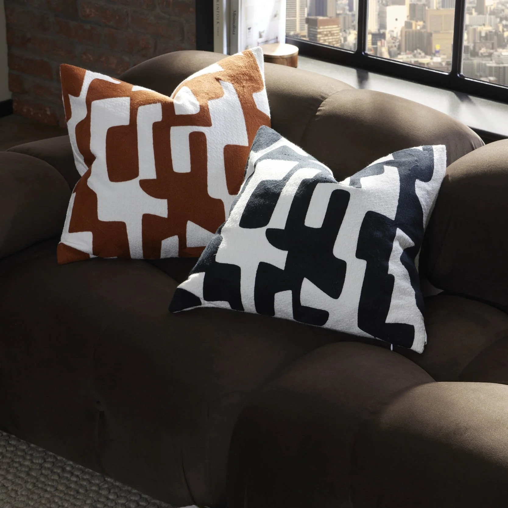 Geometric Embroidered Cushion Cover - Burnt Orange - Image 4
