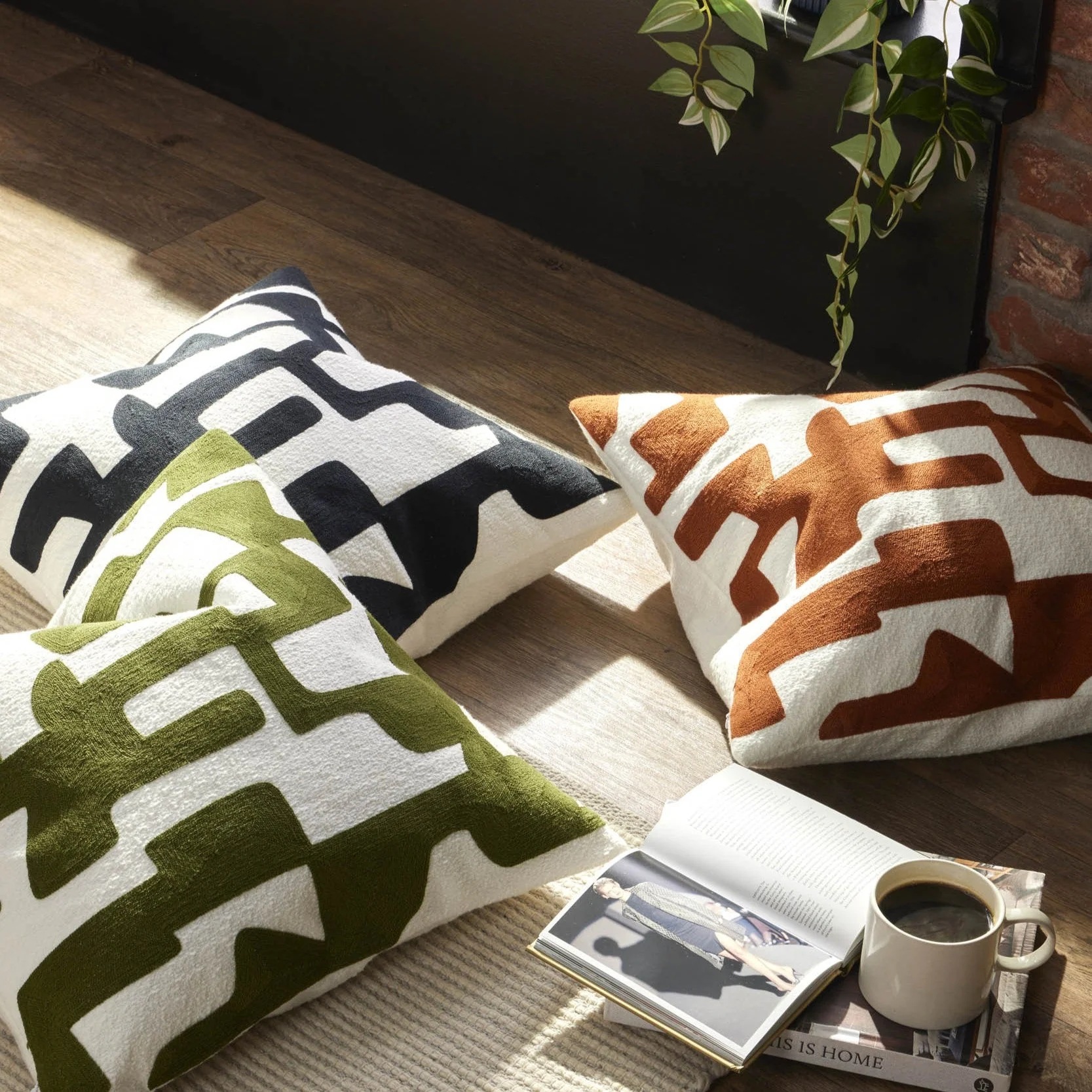 Geometric Embroidered Cushion Cover - Burnt Orange - Image 5