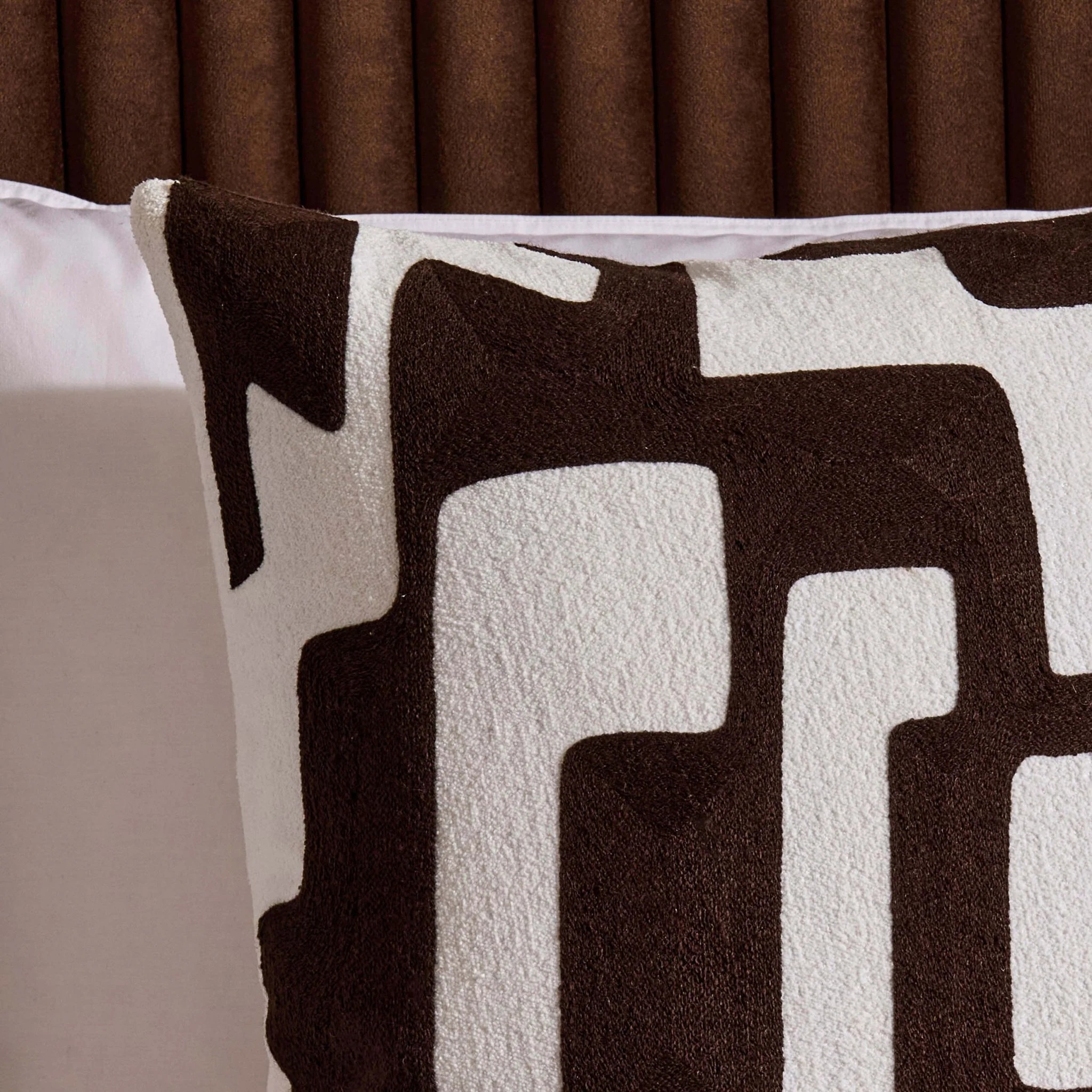 Geometric Embroidered Cushion Cover - Chocolate - Image 2