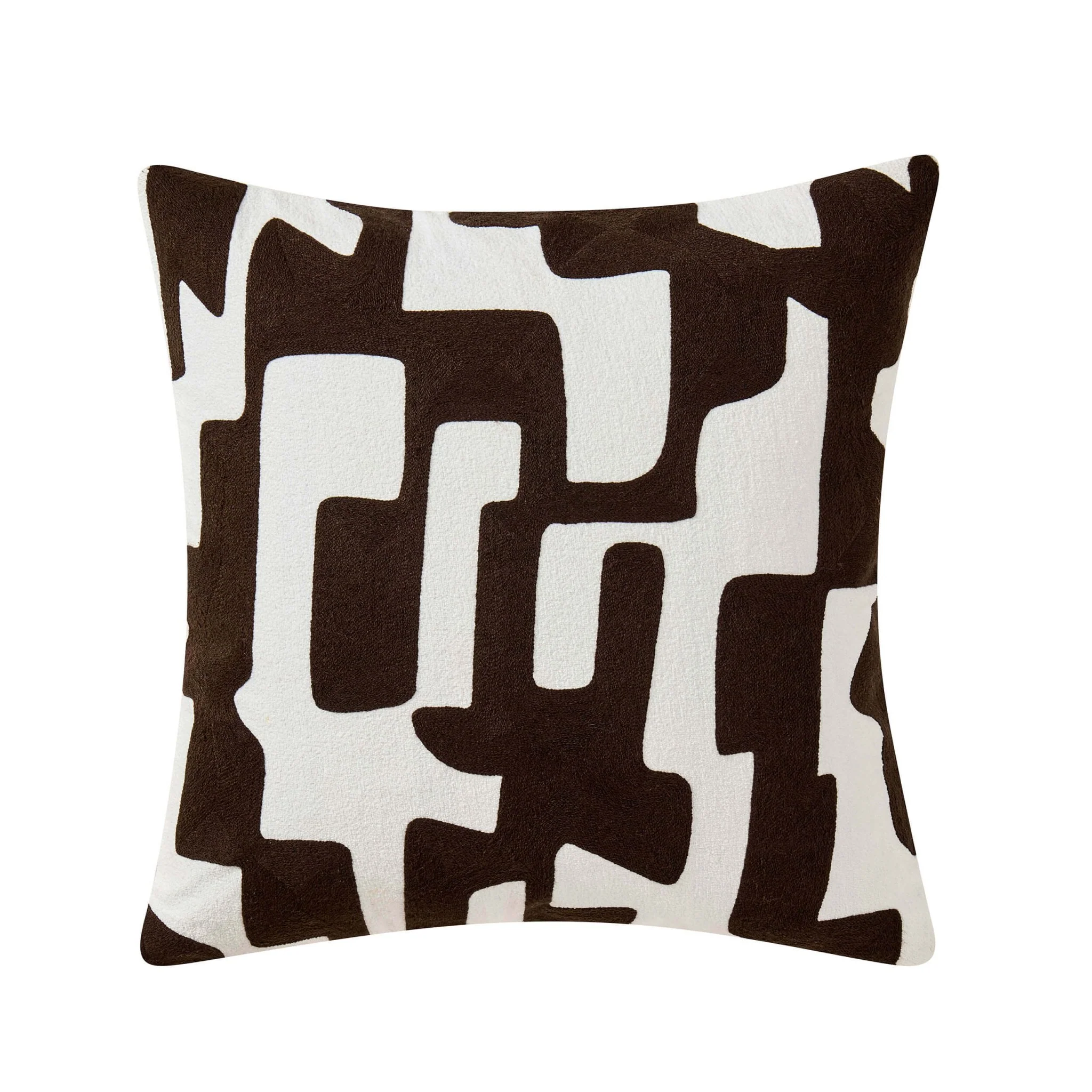 Geometric Embroidered Cushion Cover - Chocolate - Image 3