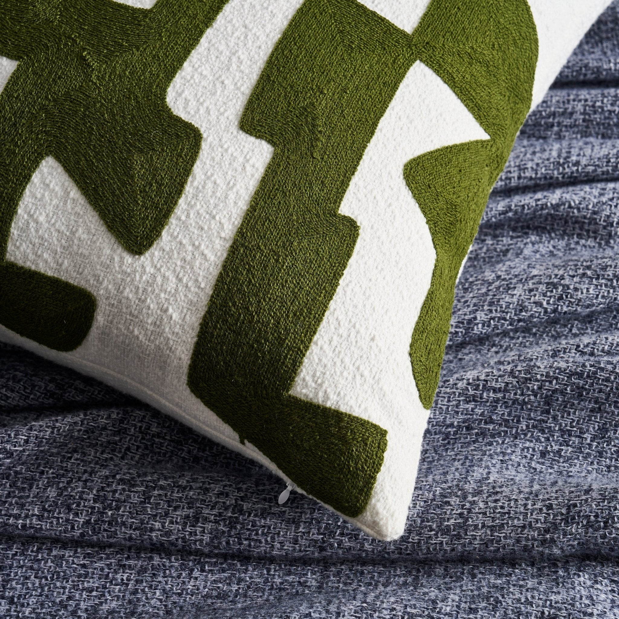 Geometric Embroidered Cushion Cover - Dark Green - Image 3