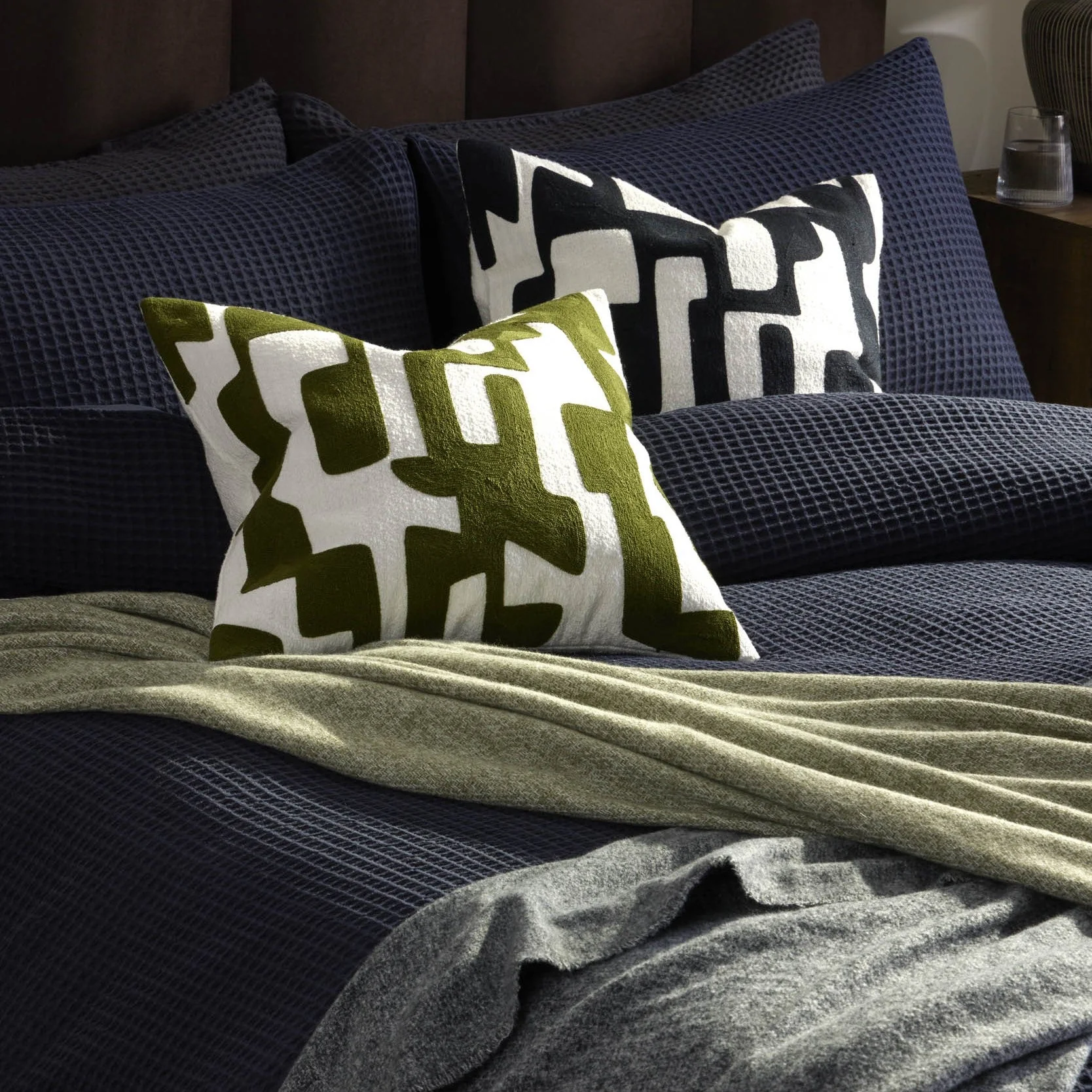Geometric Embroidered Cushion Cover - Midnight - Image 5