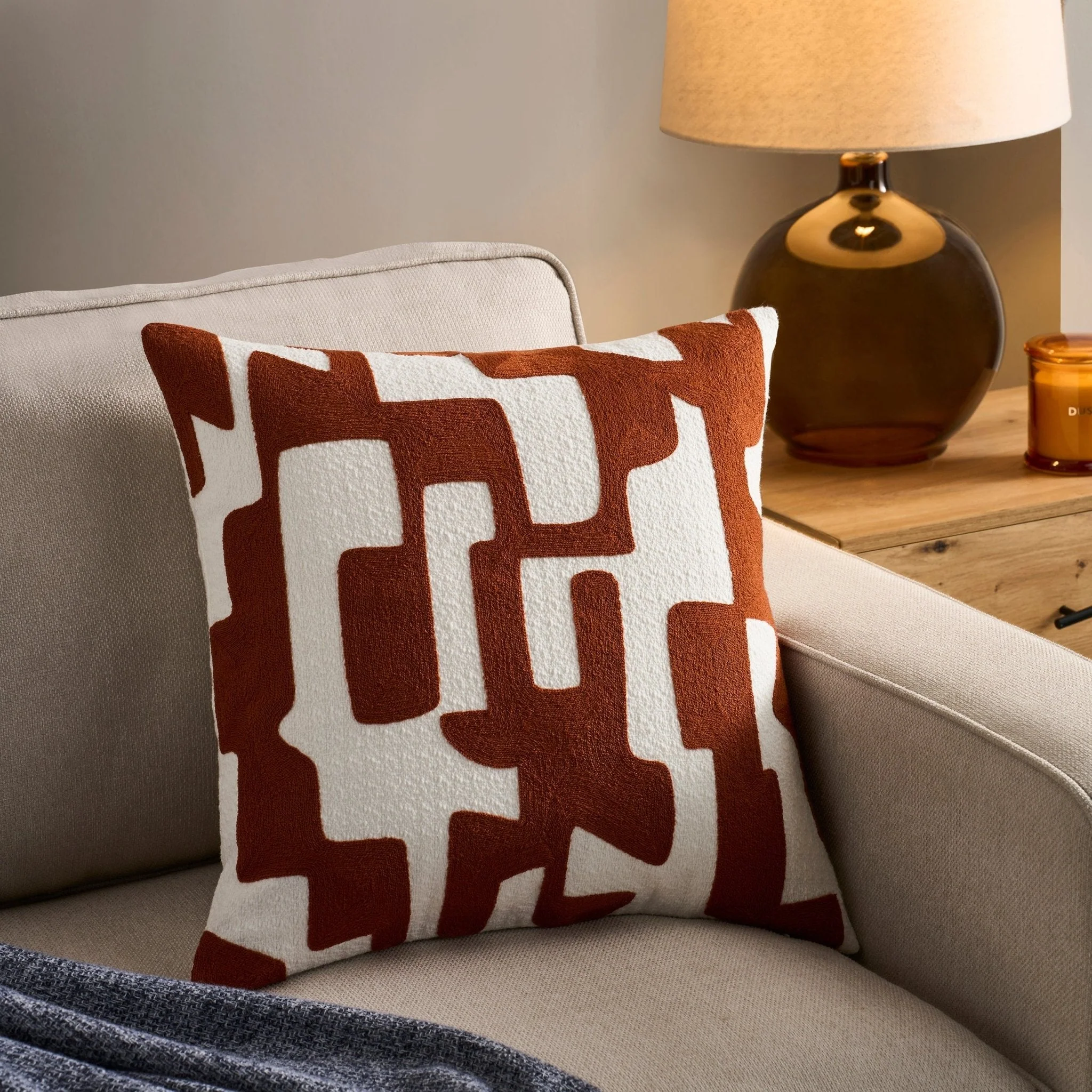 Geometric Embroidered Sofa Cushion Cover - Burnt Orange - Image 2