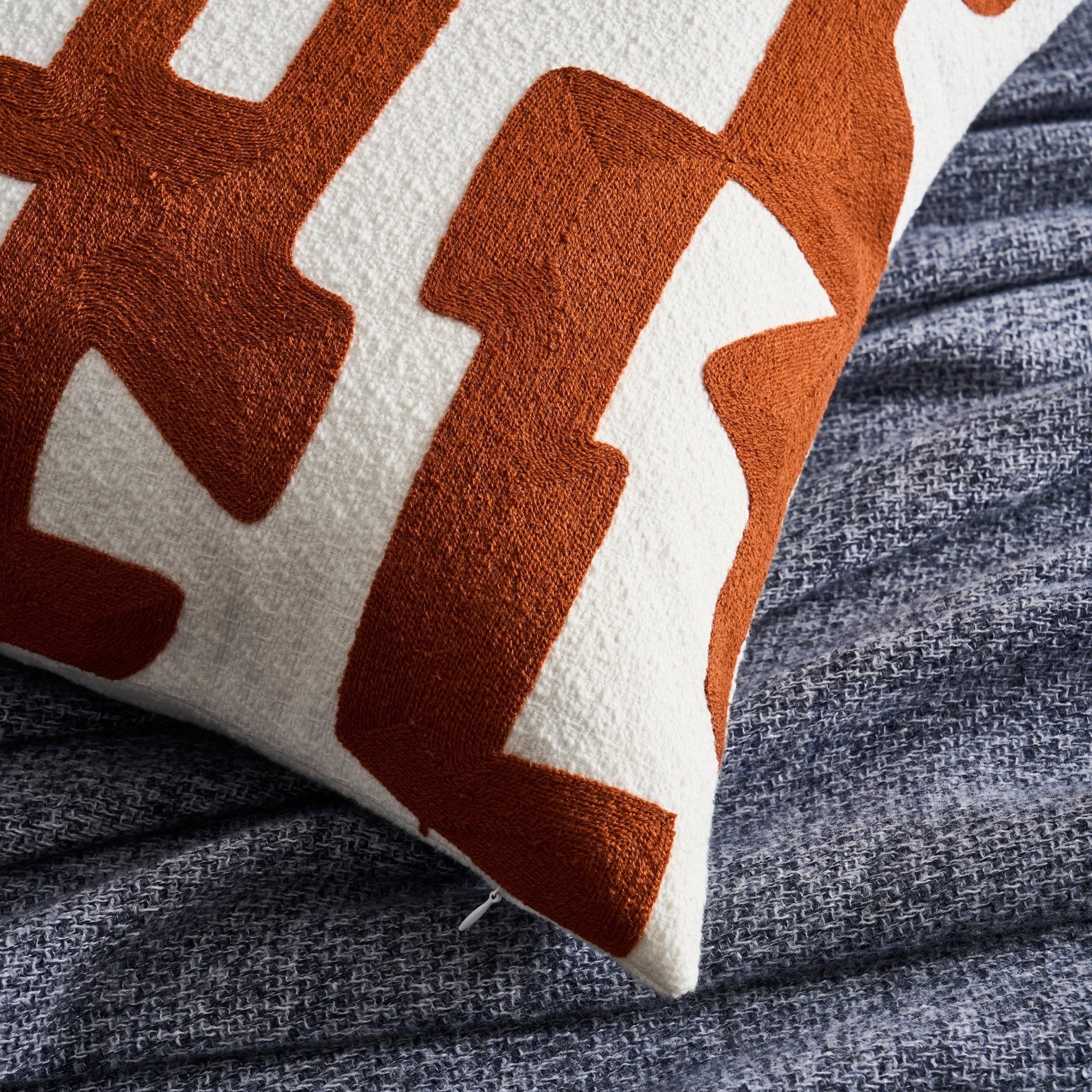 Geometric Embroidered Sofa Cushion Cover - Burnt Orange - Image 7