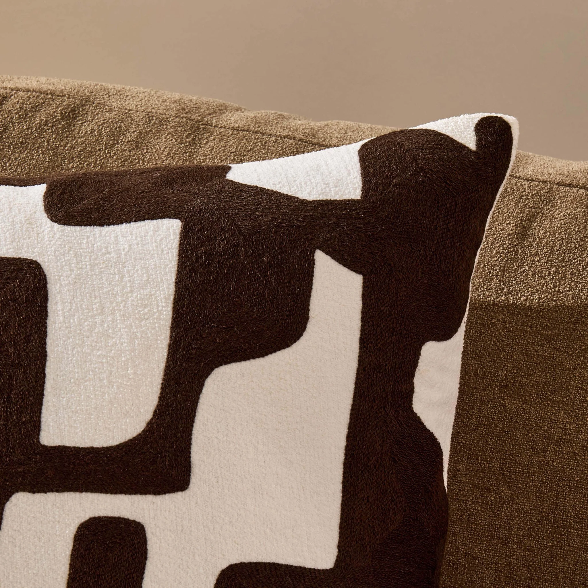 Geometric Embroidered Sofa Cushion Cover - Chocolate - Image 2