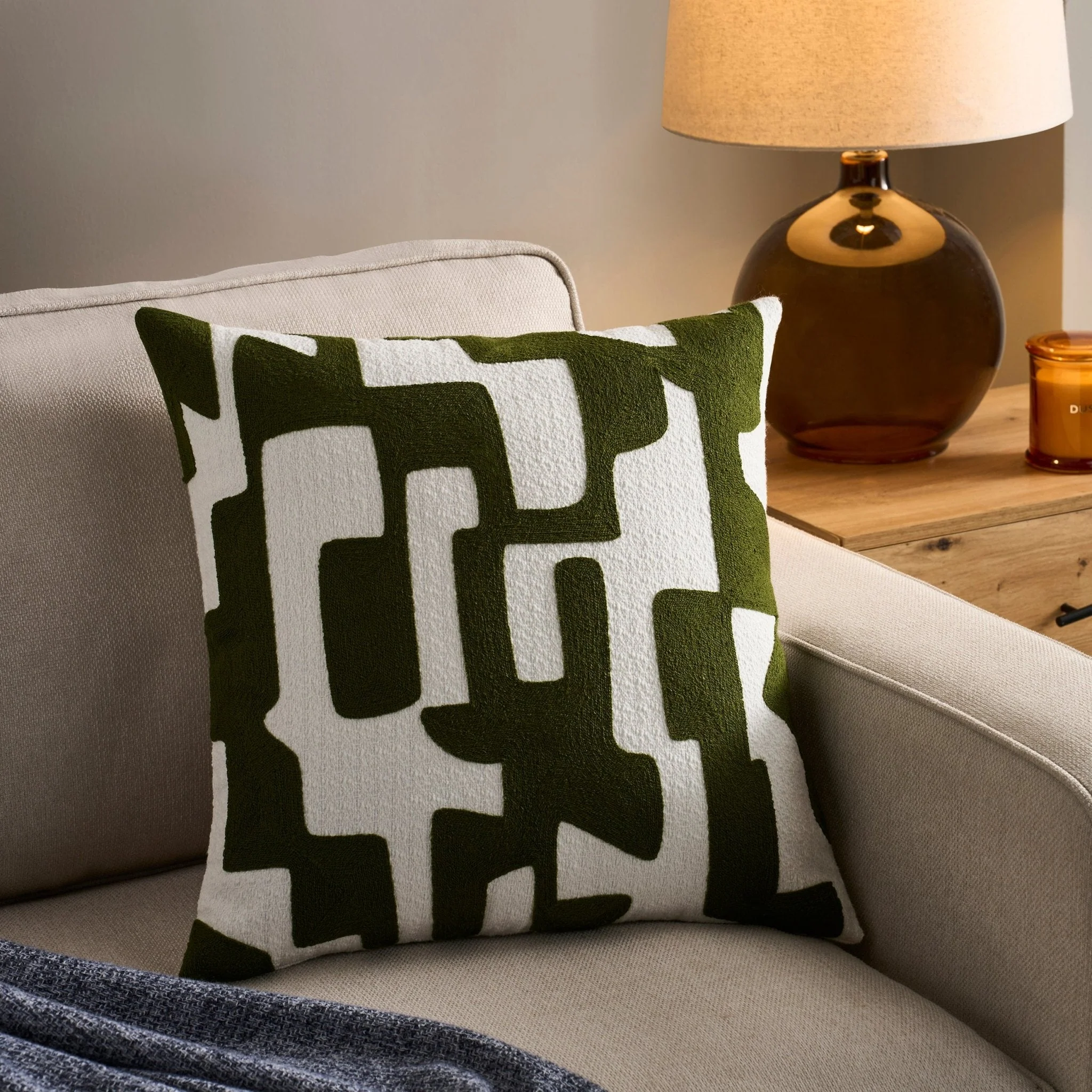 Geometric Embroidered Sofa Cushion Cover - Dark Green - Image 2