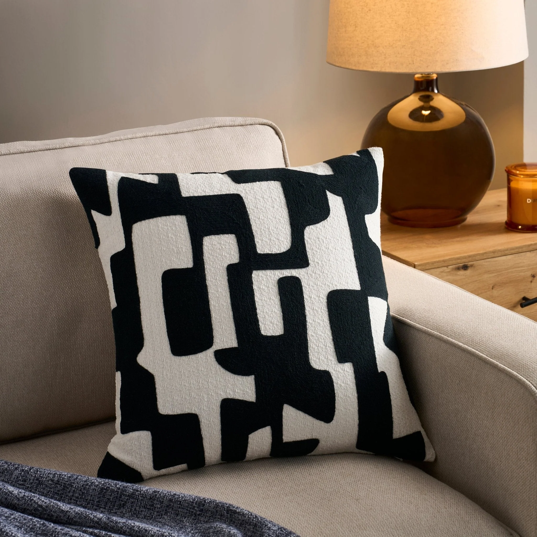 Geometric Embroidered Sofa Cushion Cover - Midnight